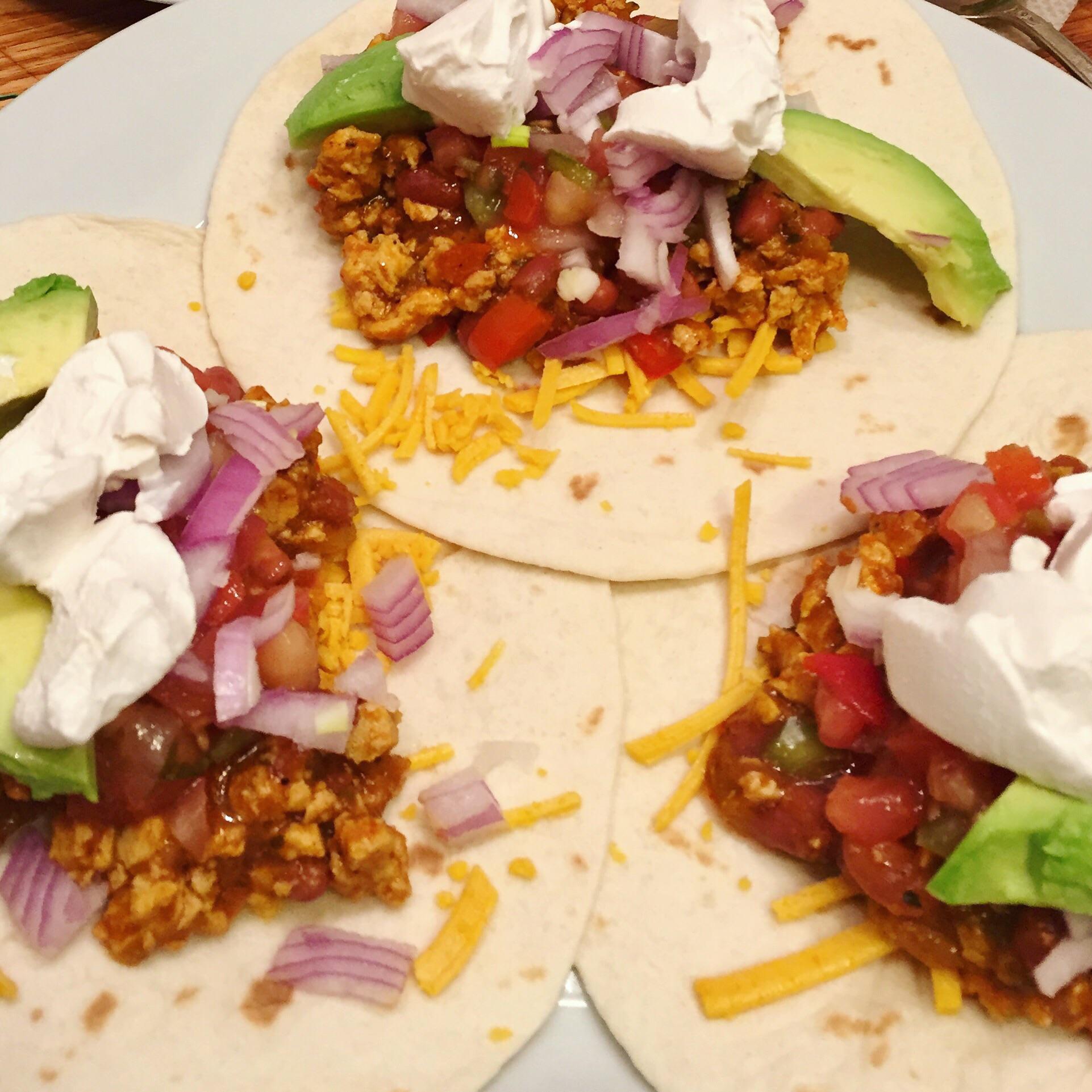 Homemade tofu and pinto bean sofrito tacos (recipe in comments) r