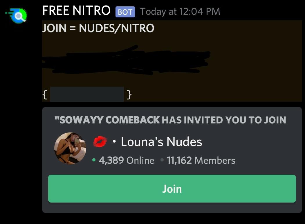 Discord spam bot that says you'll get free nudes or nitro by joining