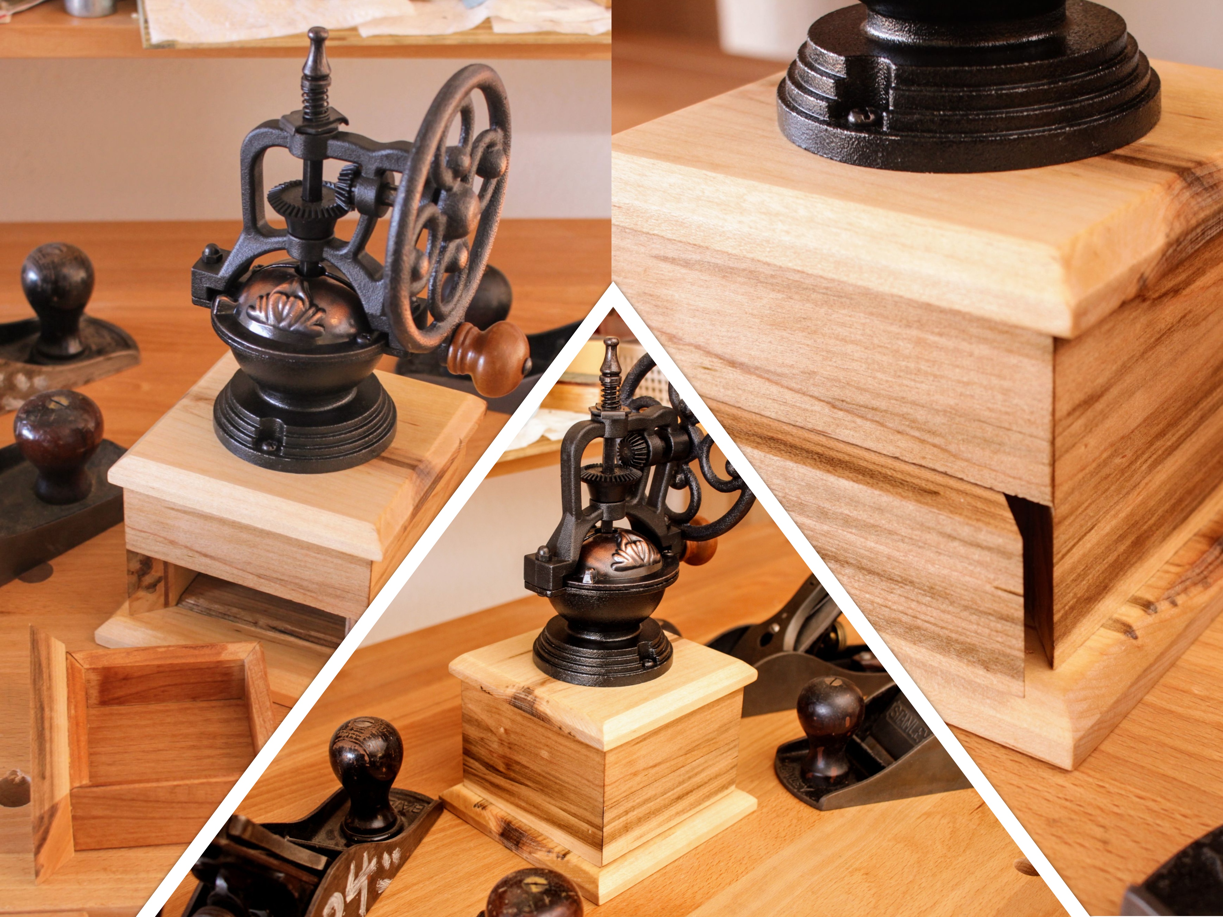 Little hand crank coffee grinder I made for my Mom. More pics in