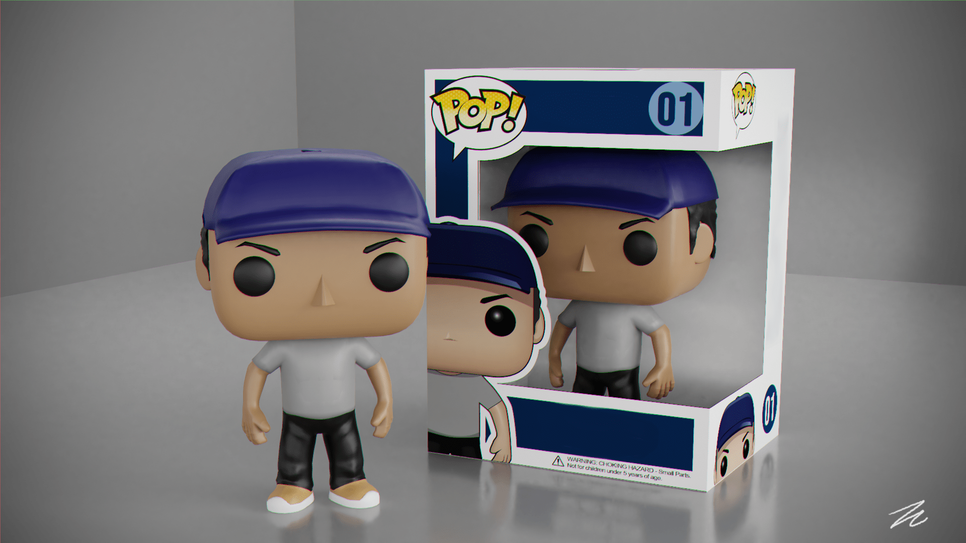 Made a Funko Pop version of myself. Done in Blender cycles, I got the base model from some