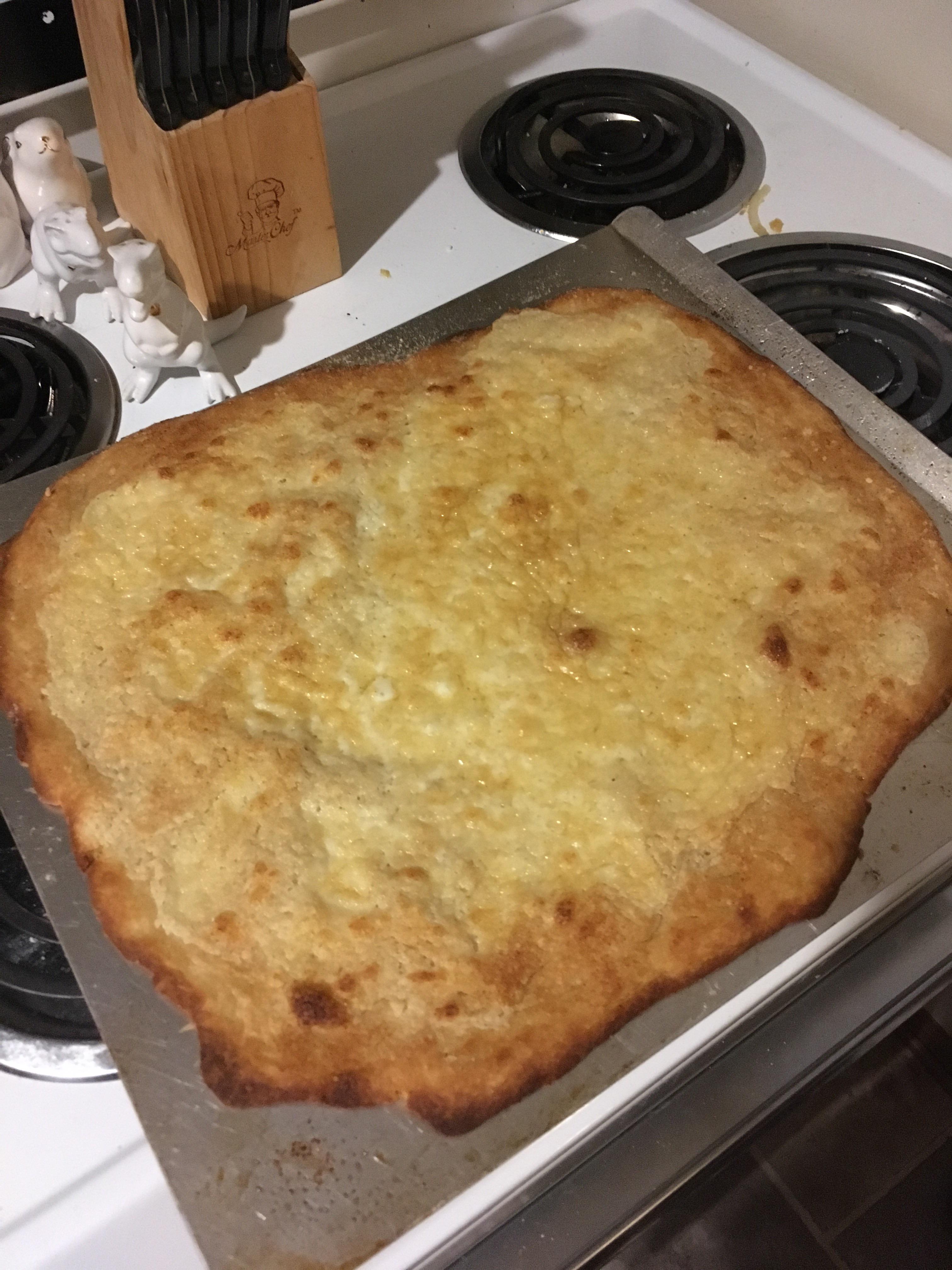 Not super pretty looking, but I made homemade vegan cheese pizza with