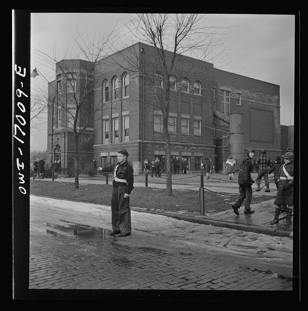 1943 safety patrol outside the school in Blue Island, Illinois r