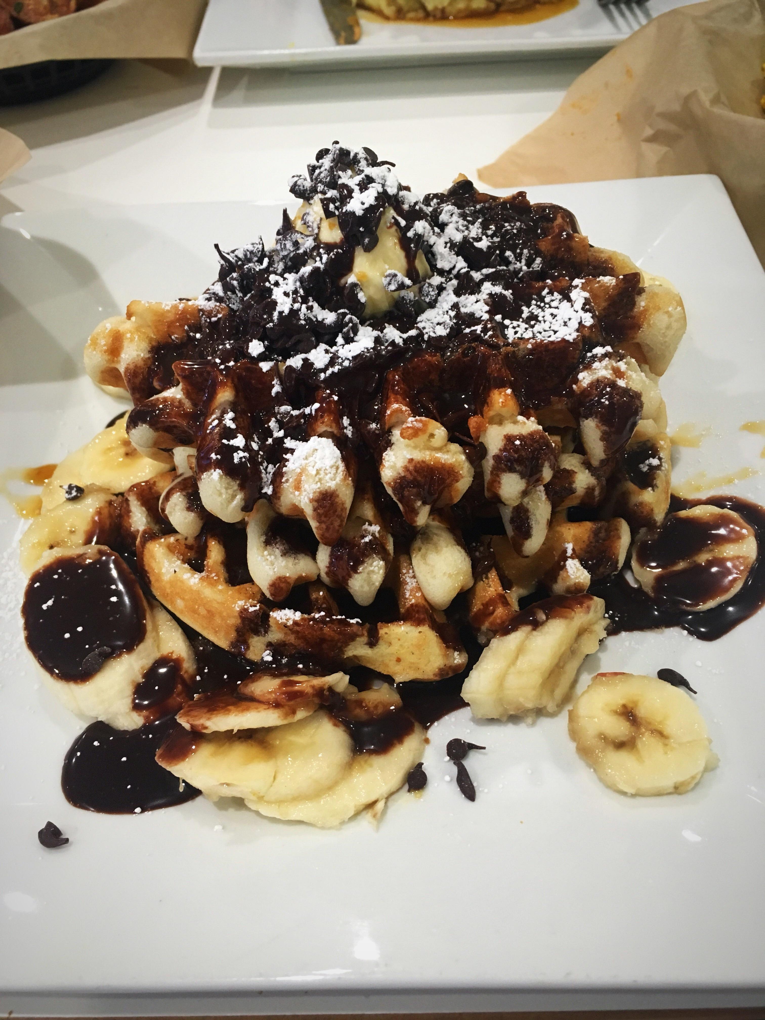 Waffles with chocolate, bananas, and peanut butter from The Modern