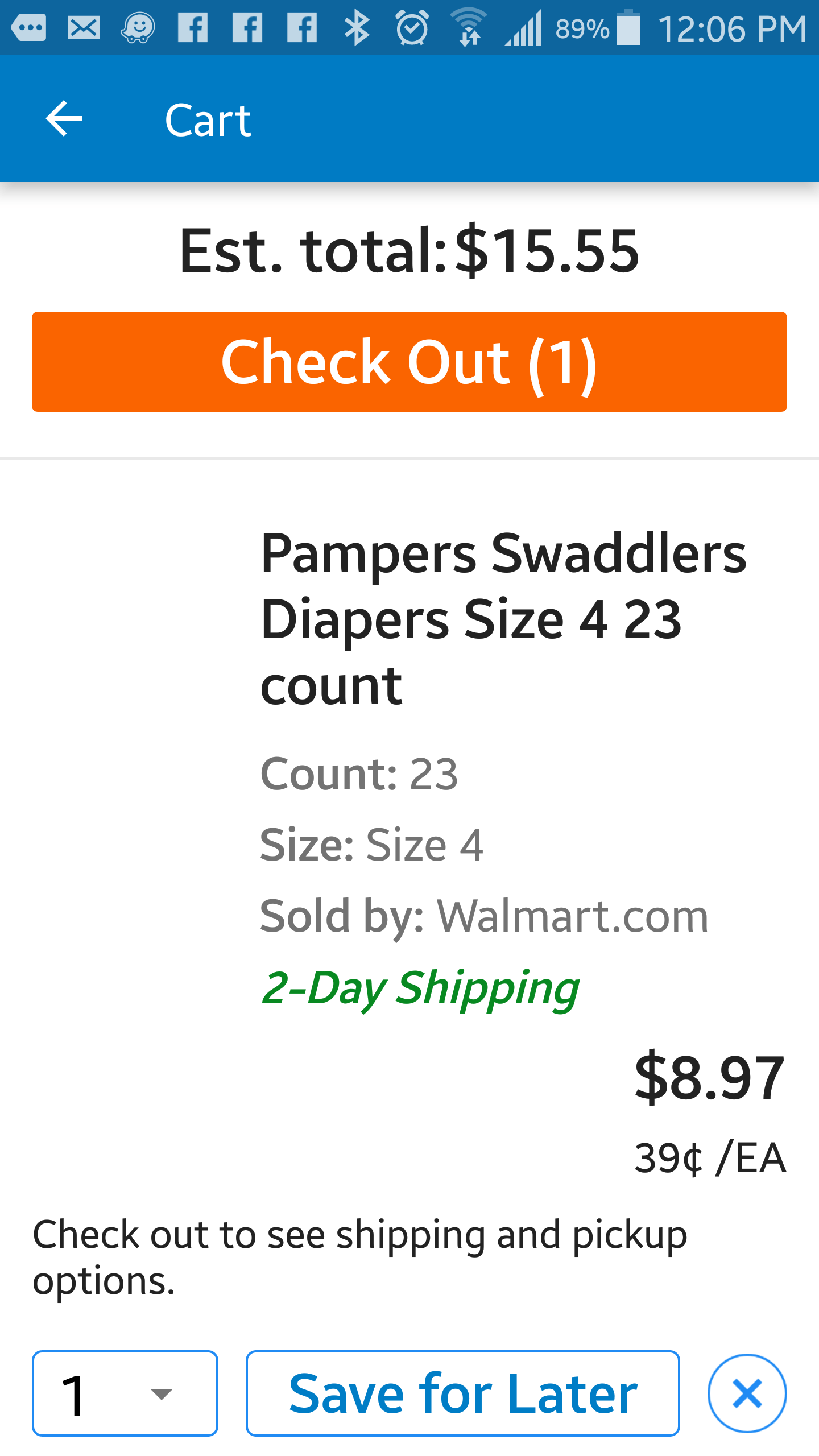 Pampers for 8.97 on Walmart Grocery today r/pampers