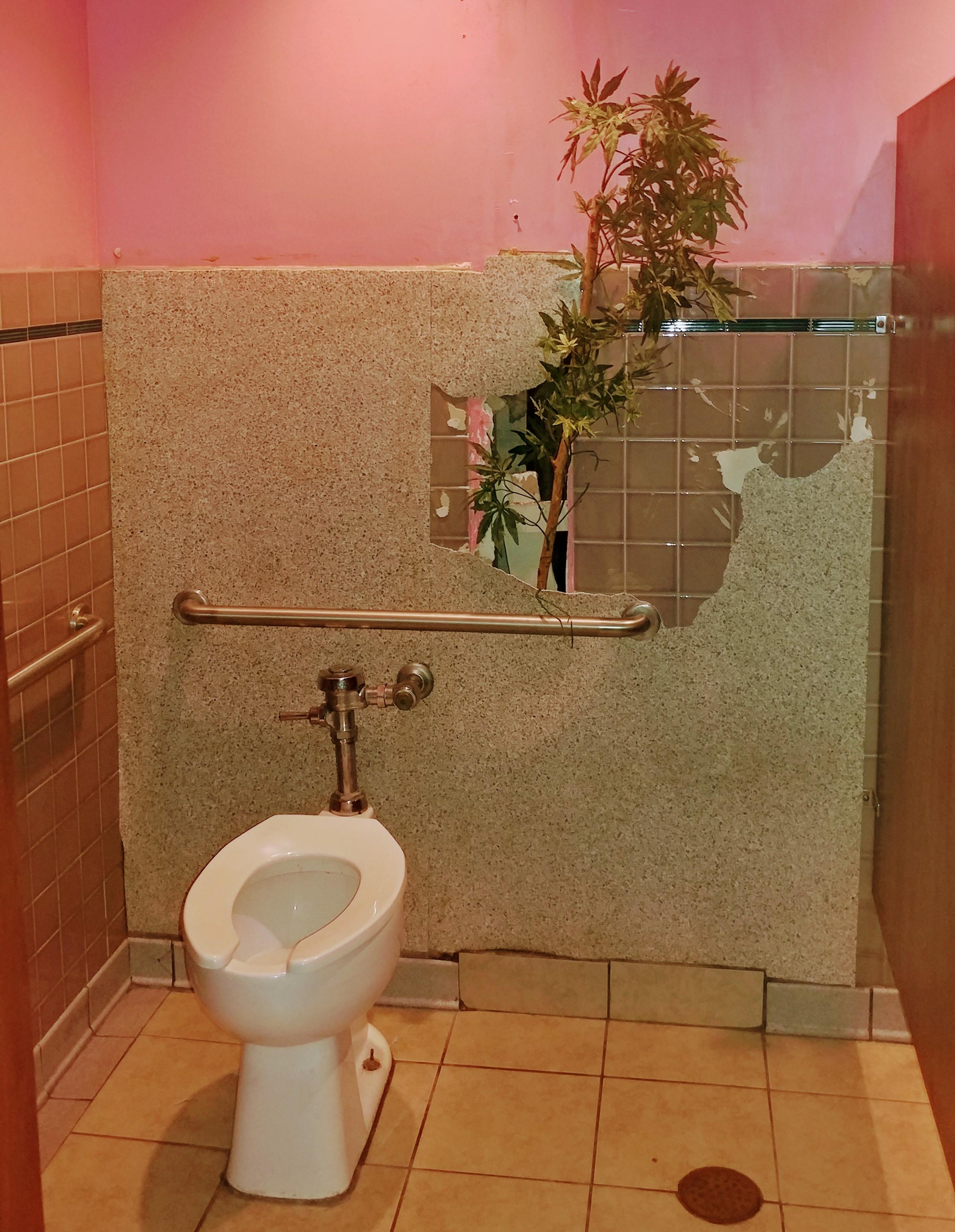 Bathroom in local Mexican restaurant. Instead of fixing the broken wall