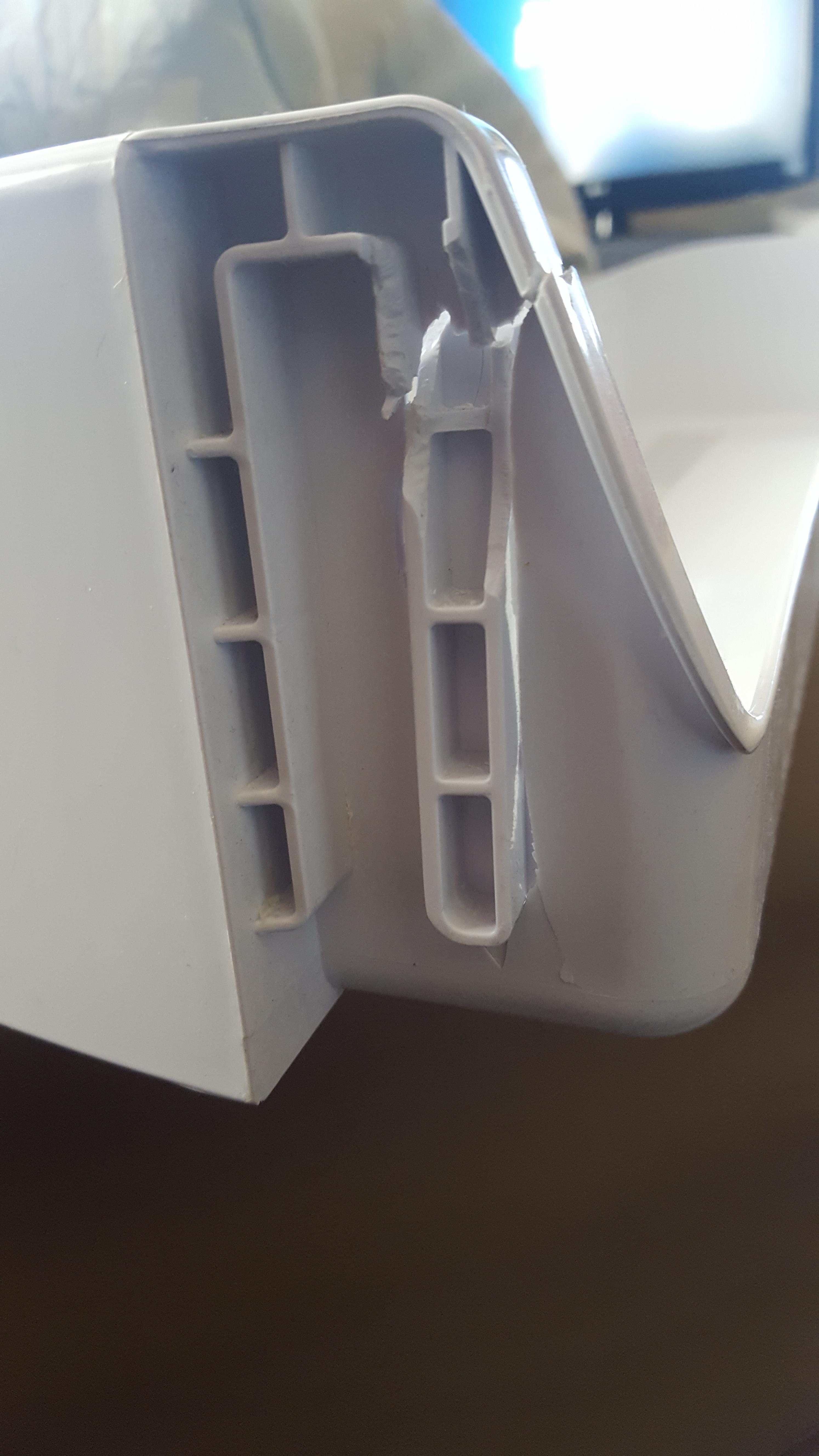 Fridge shelf cracked. Right where it sits on the fridge. Maximum load