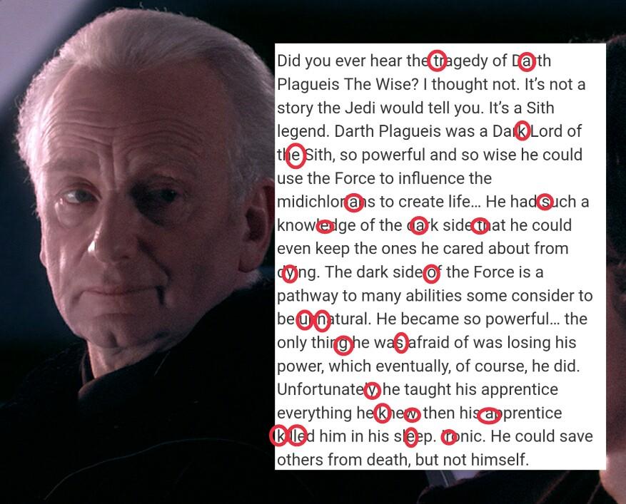 The hidden message of the Tragedy of Darth Plagueis the Wise