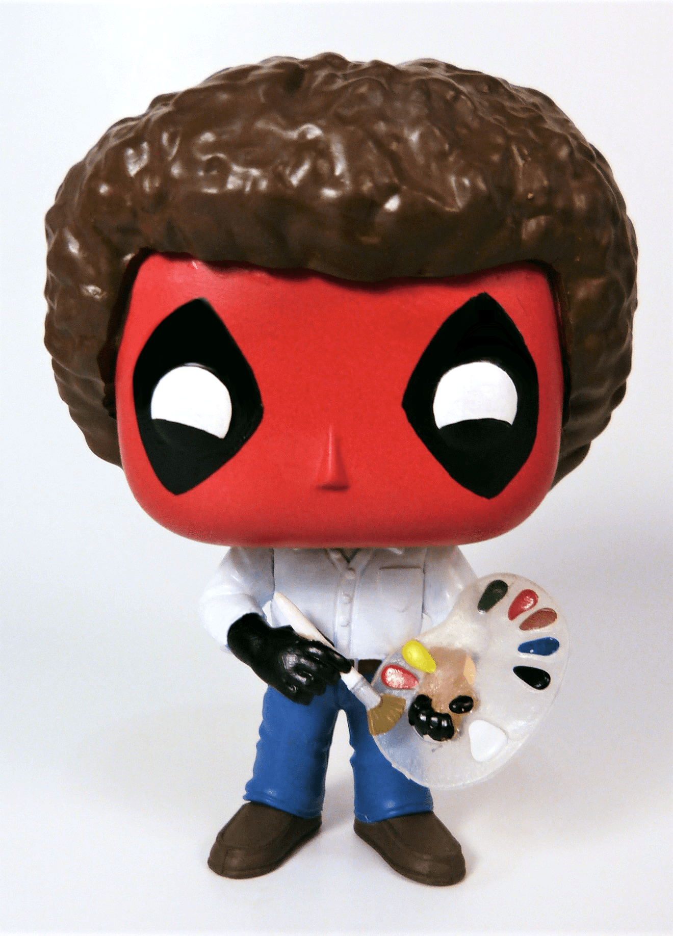 DeadPool Bob Ross Custom Funko Pop. Lets paint a happy little unicorn