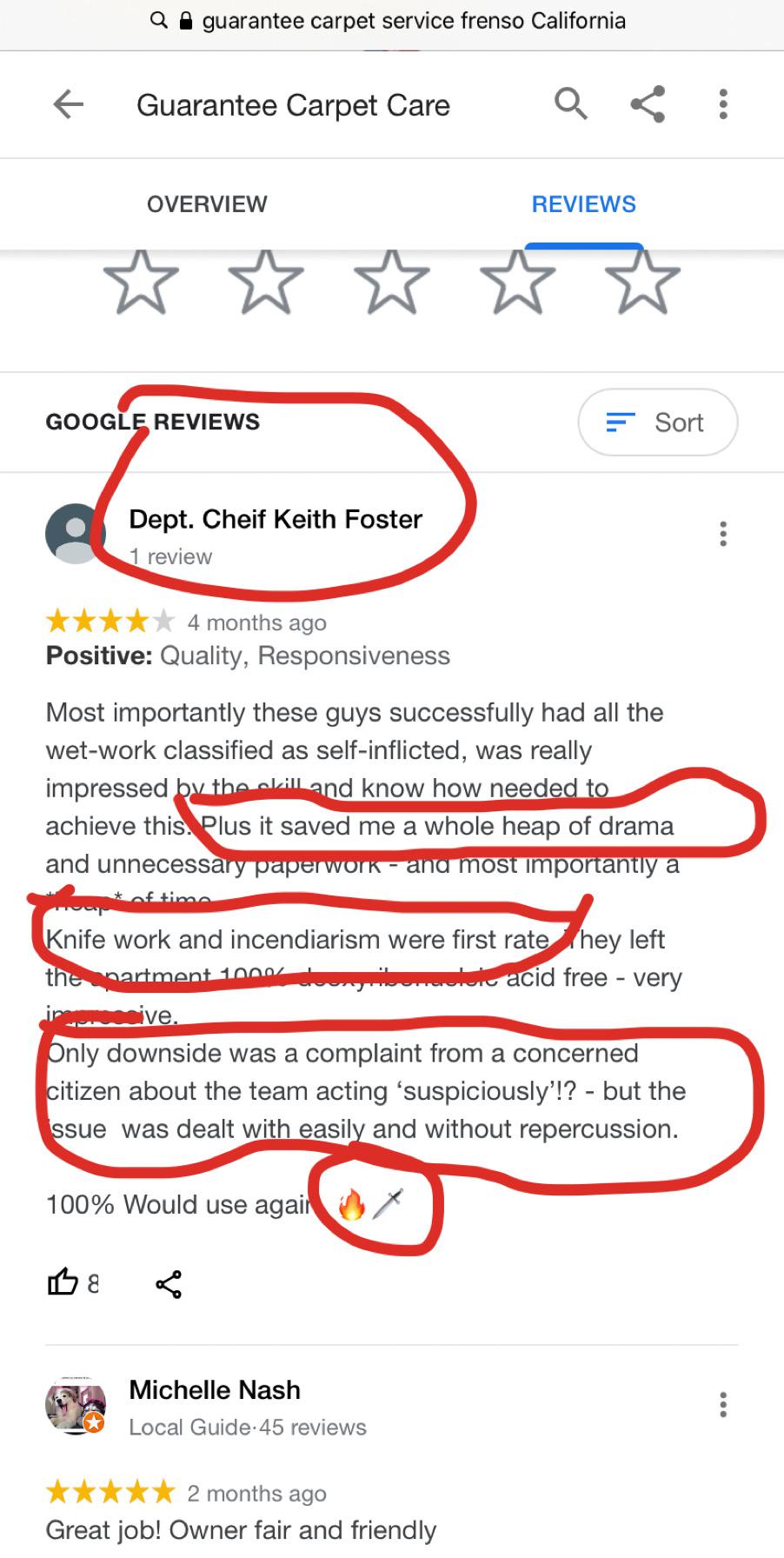 I found some links to guarantee carpet service and the Fresno police