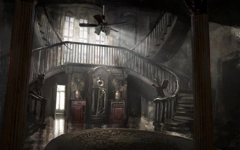 Awesome early concept art of the main hall in the Baker's house! r/residentevil
