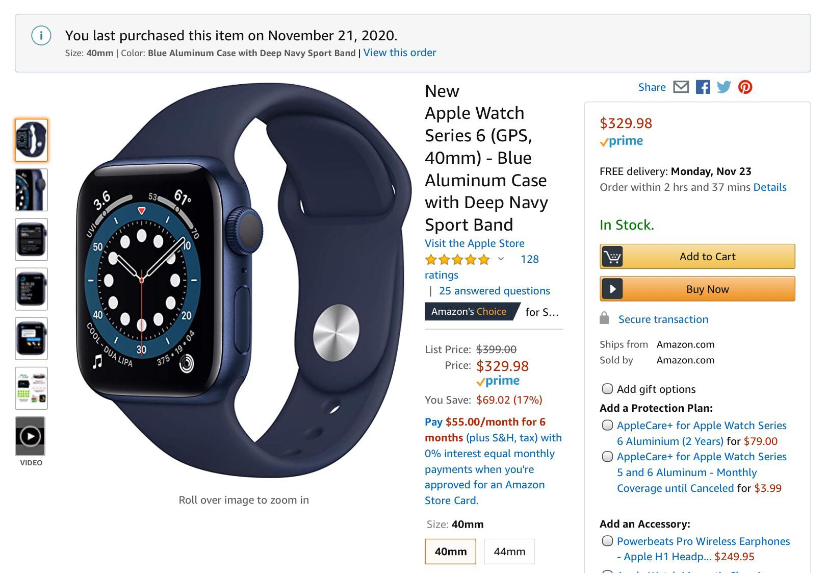 Found this deal on Amazon 330 USD for a Apple Watch series 6