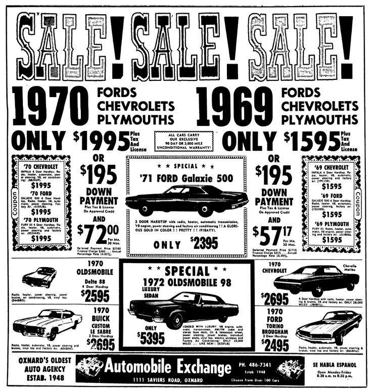 Used Cars July 1972 Oxnard CA r/vintageads