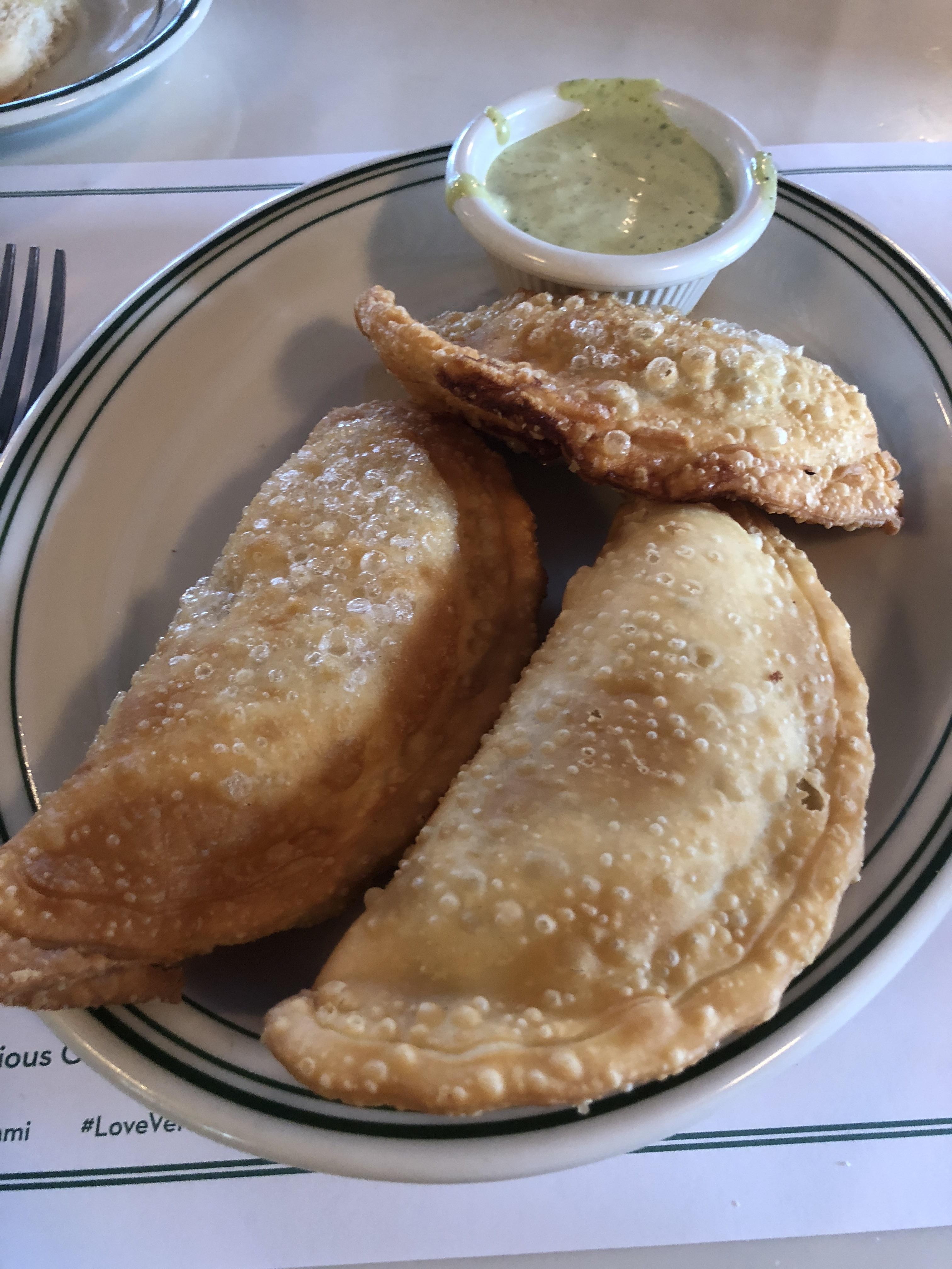 [I ate] Cuban Empanadas with Cilantro Aioli Beef, Chicken, Ham