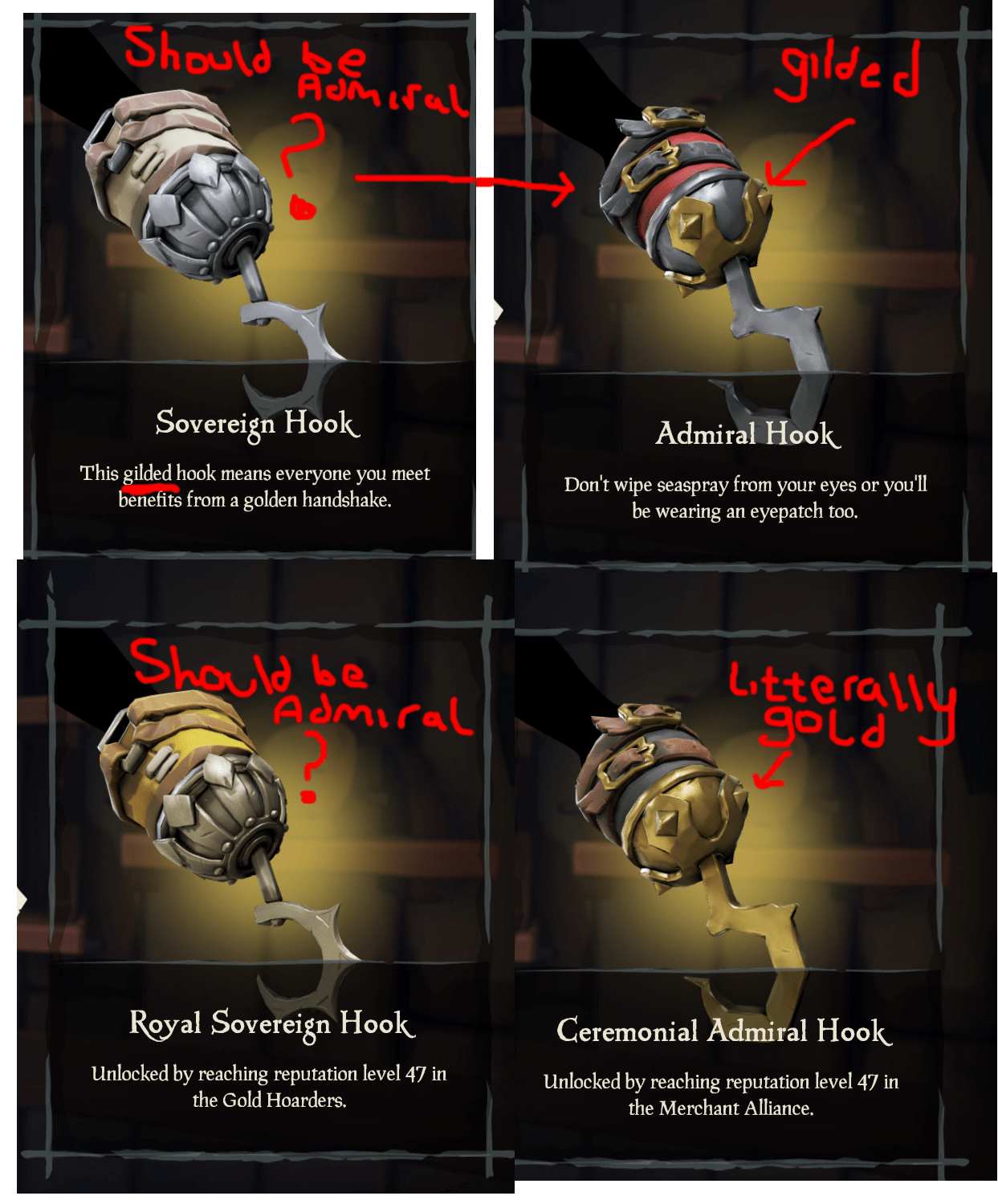 Are the Sovereign and Admiral Hooks in the wrong places in the clothing