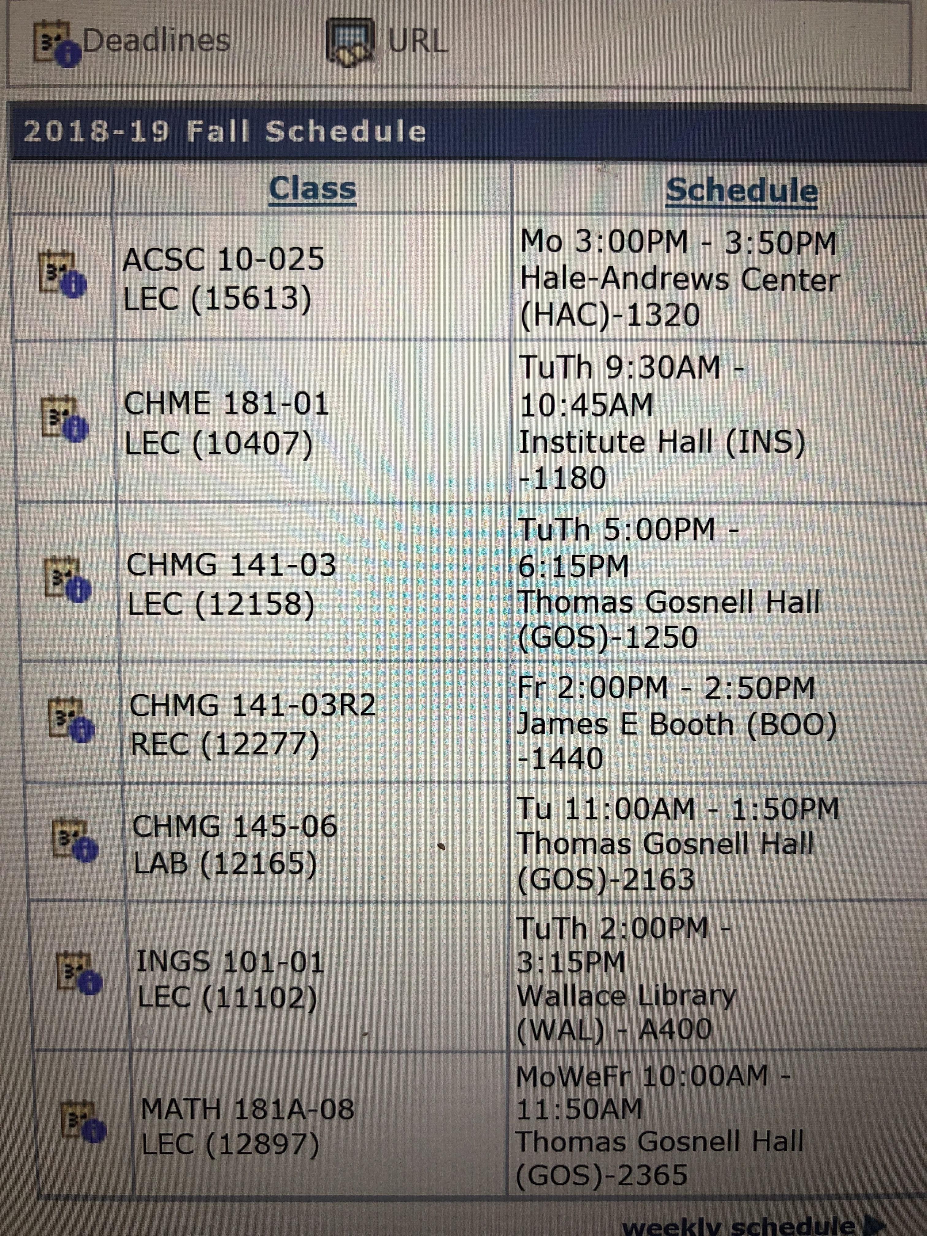 Looking for advice from upperclassman. I just got my fall schedule. Right now declared chemE but