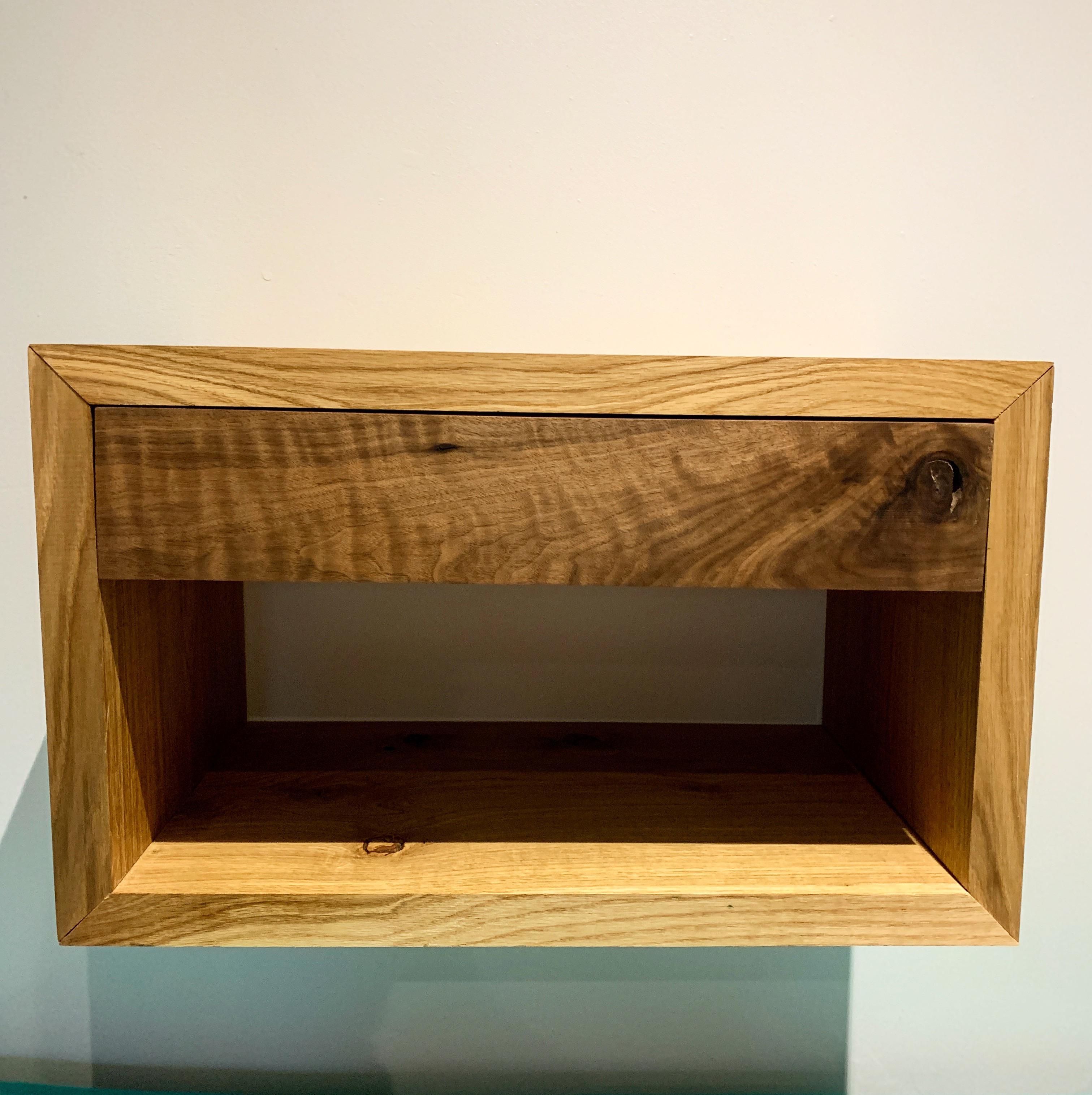Floating Bedside Table made of American white oak with a black walnut drawer! My second