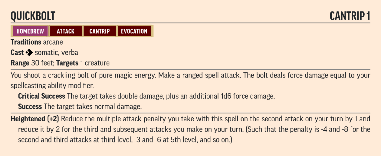 Quickbolt An Experiment in 1Action Cantrips r/Pathfinder2e