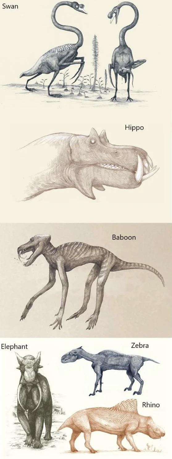 If We Drew Modern Animals The Way We Draw Dinosaurs, Based On Bones
