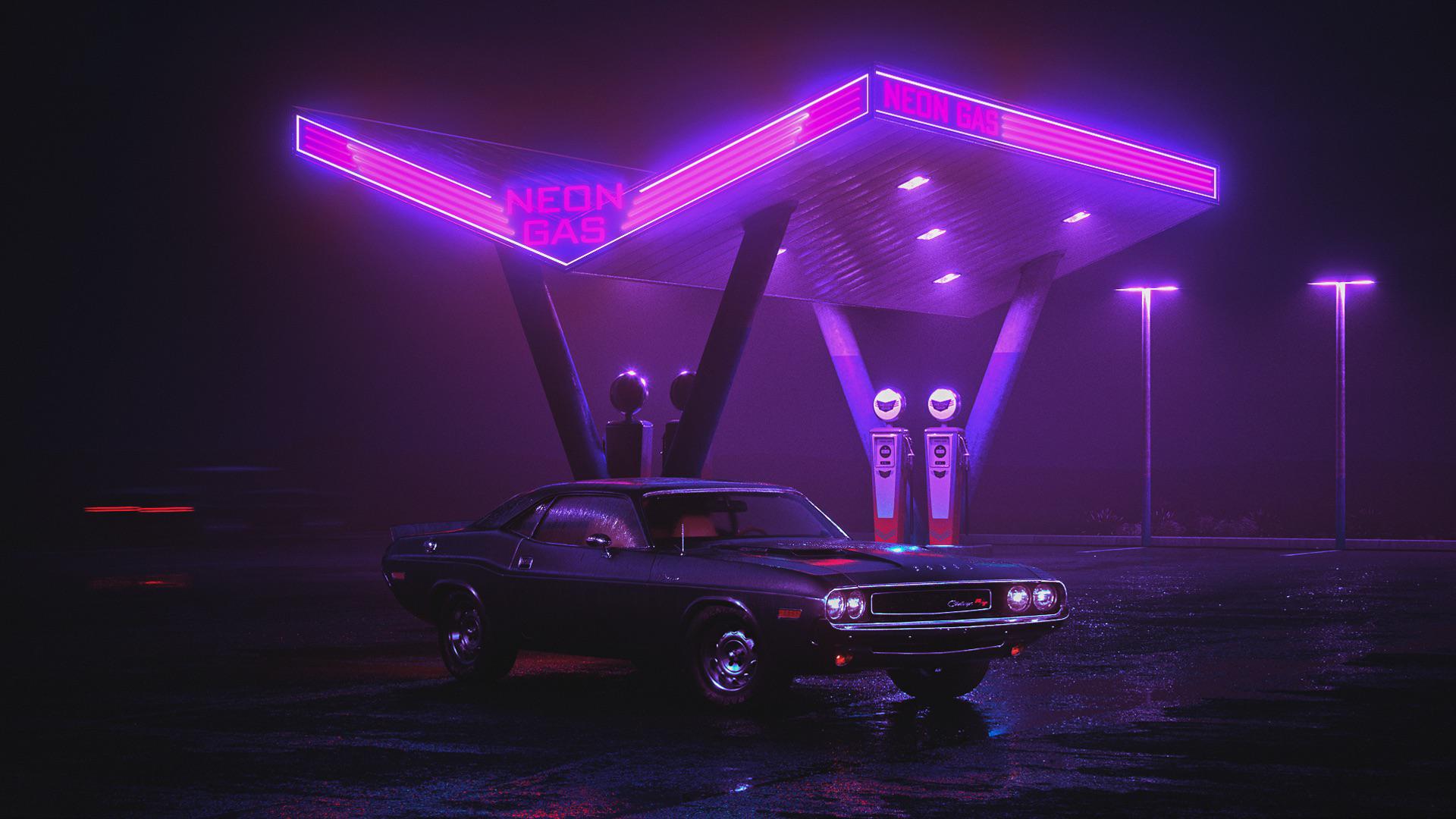 Neon Gas Station [1920x1080] u/GoonCrue