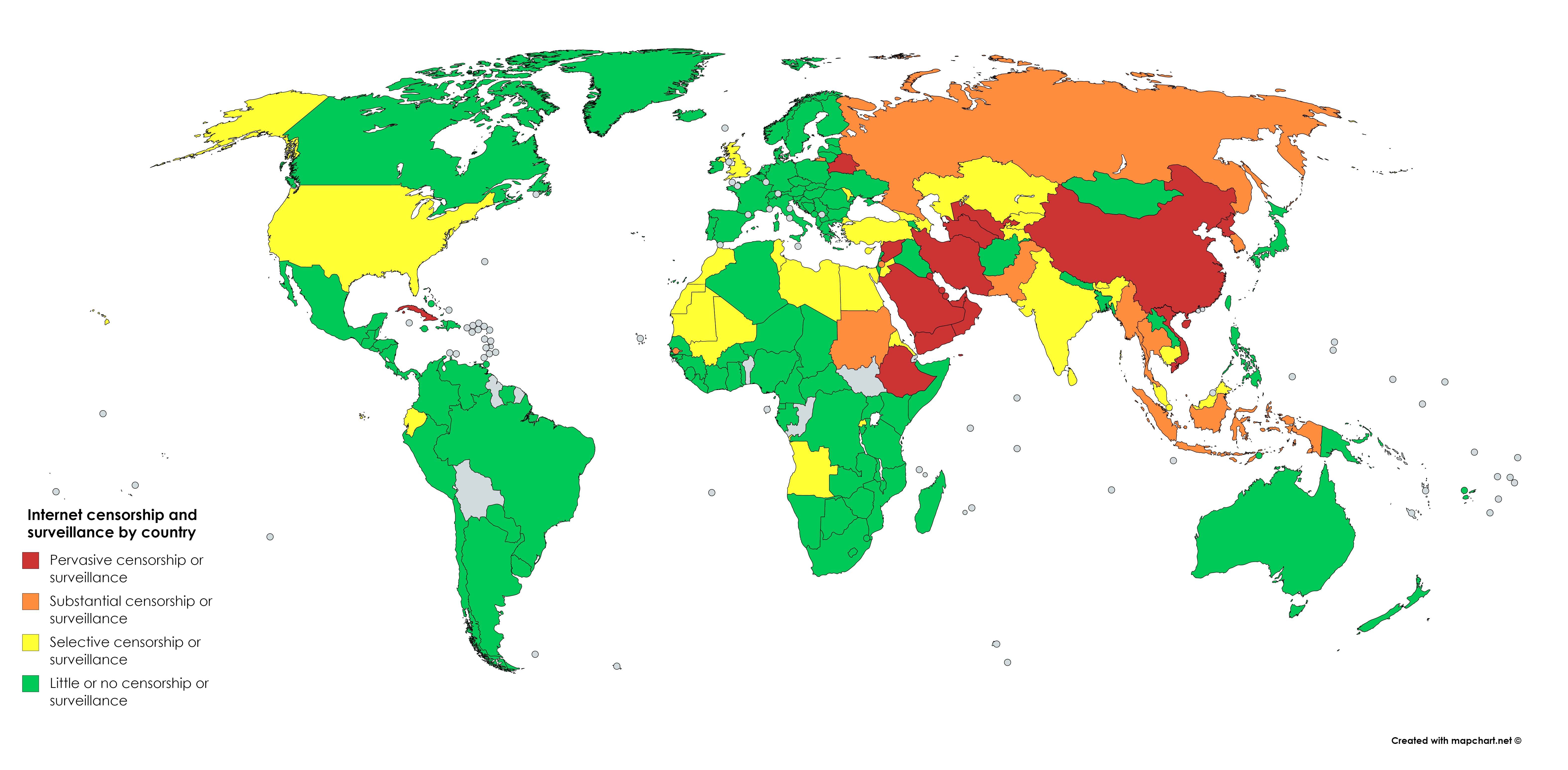 Censorship and Surveillance by Country [OC] r/dataisbeautiful