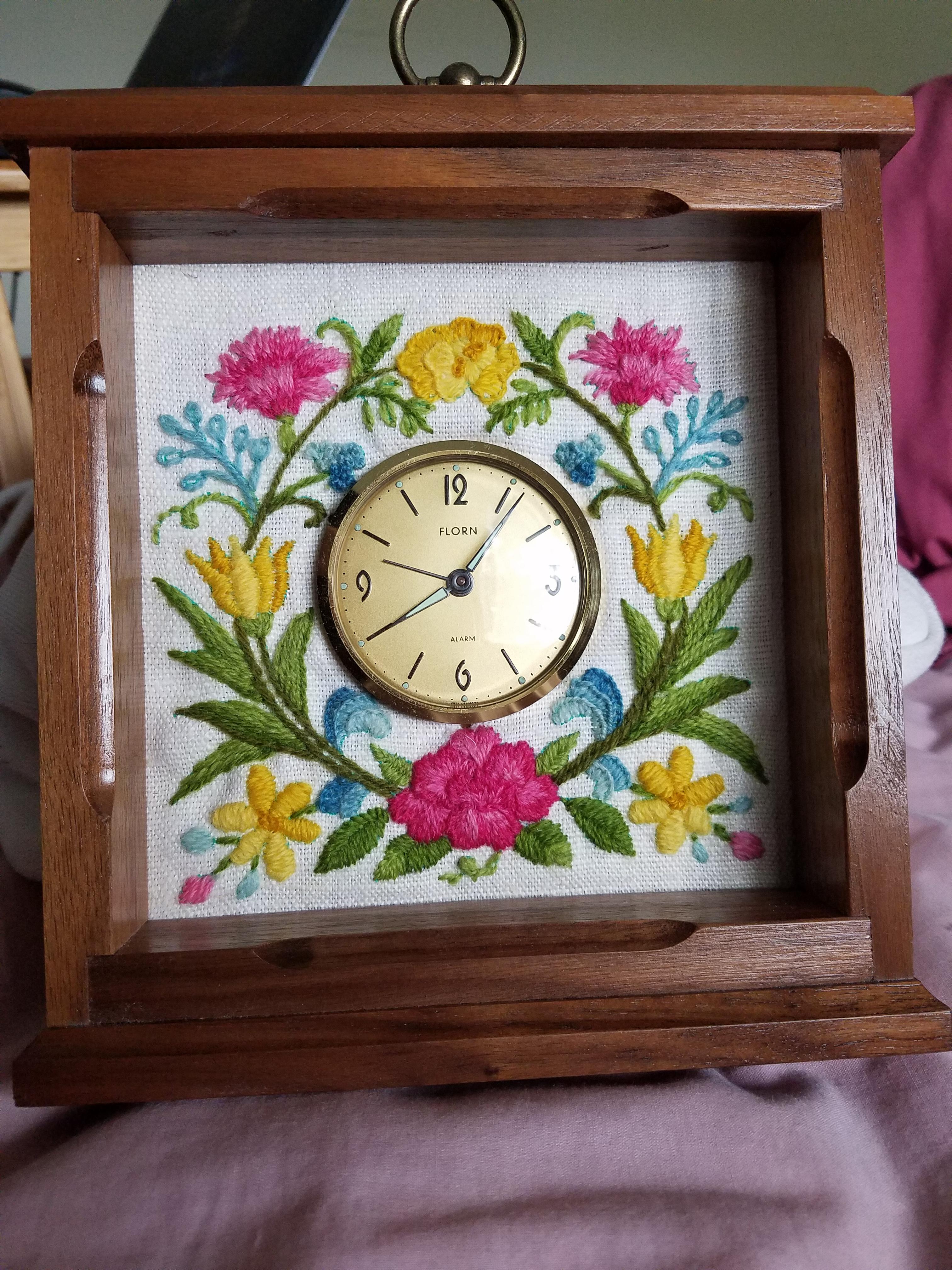 Update! I finished the embroidered clock kit I got at a thrift store