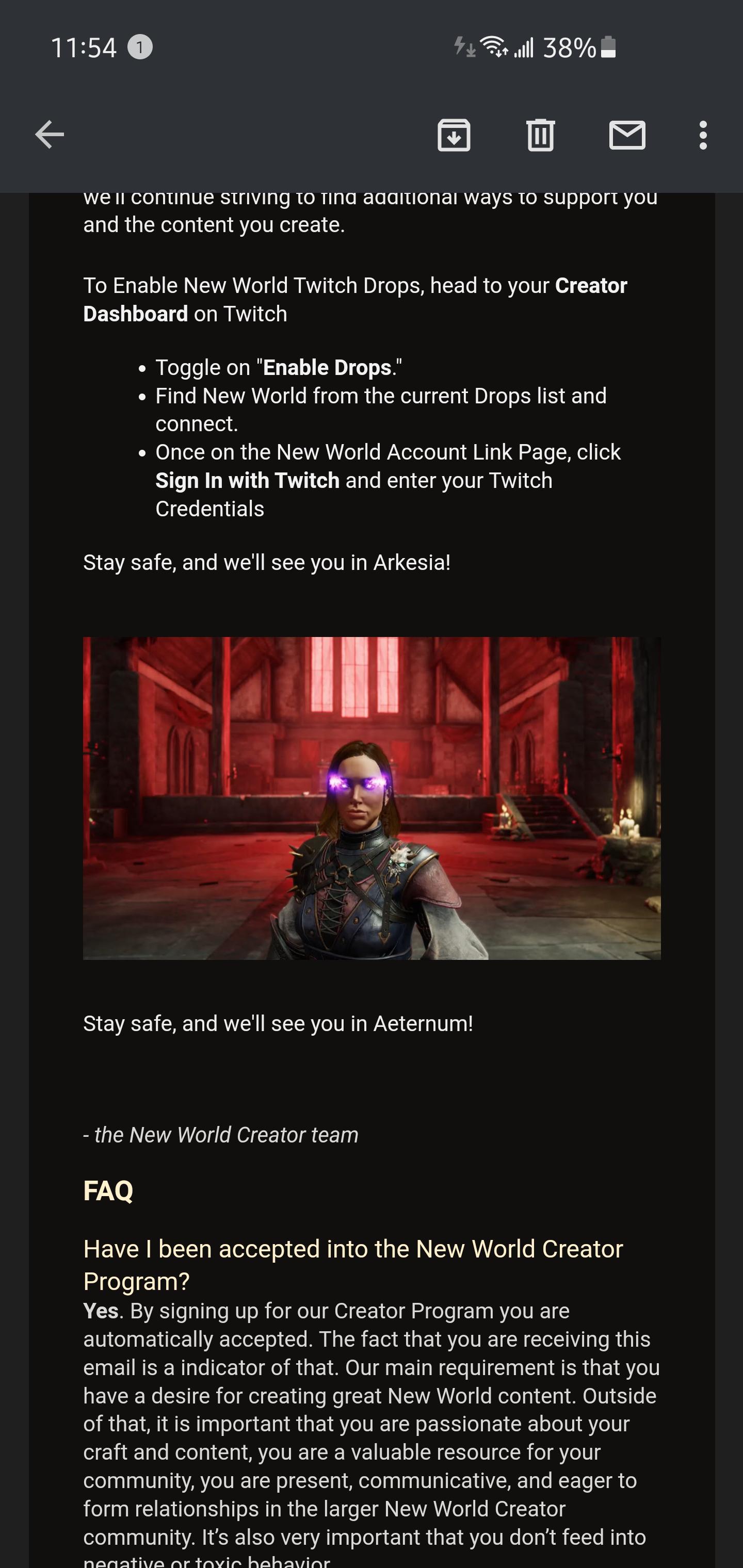 AGS ends their New World promo email with "see you in Arkesia" typo