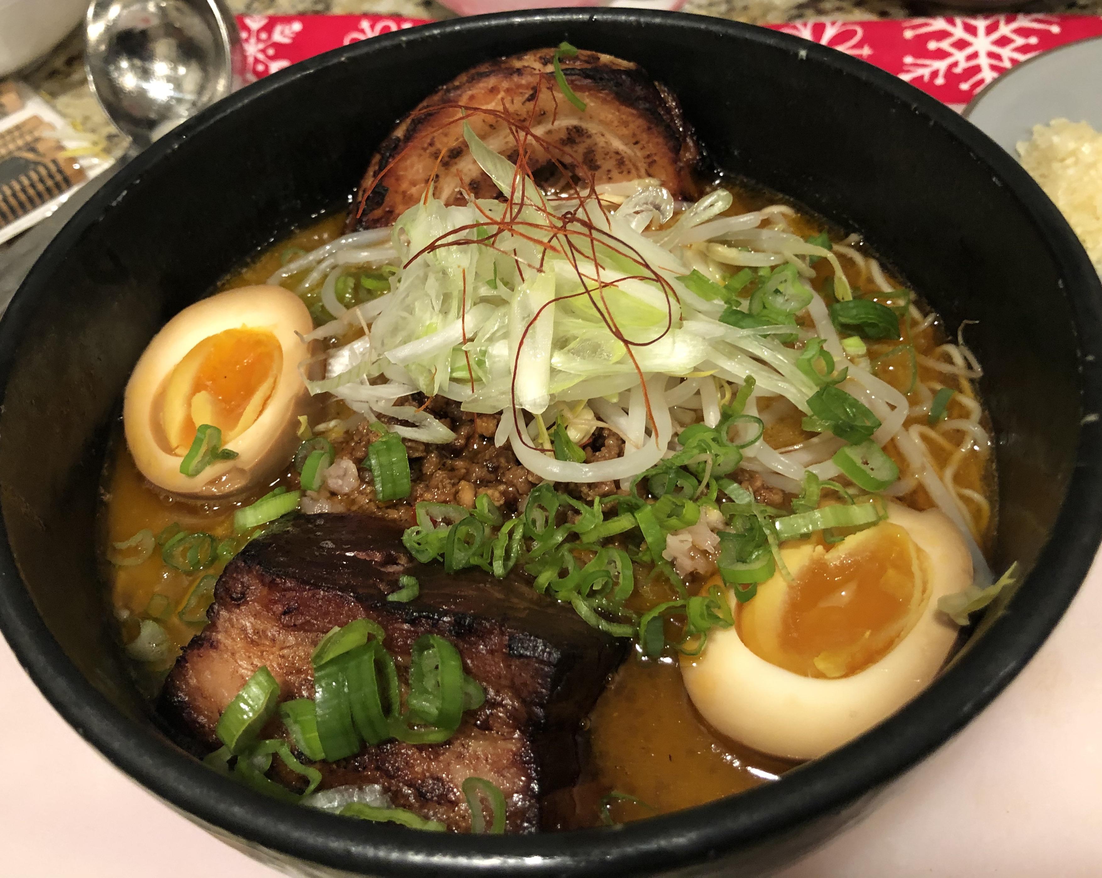 Homemade tantanmen tonkotsu base with spicy ground pork and two kinds chashu r/ramen