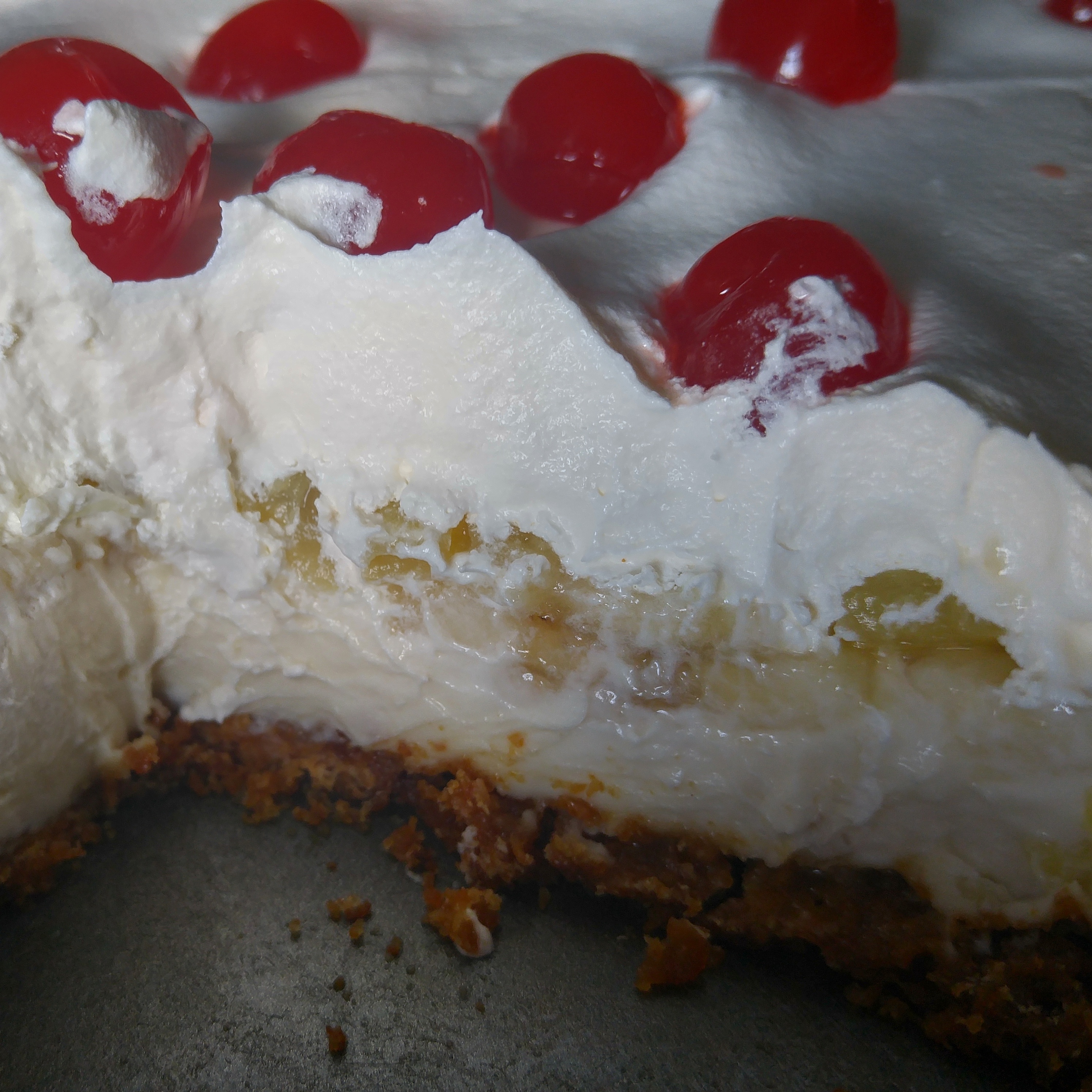 [Homemade] Banana Split Squares Graham cracker base, cream cheese