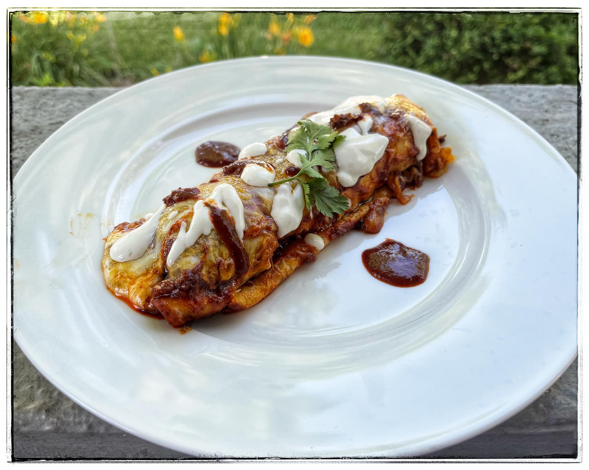 [Homemade] Beef and cheese enchiladas with red sauce and lime crema r
