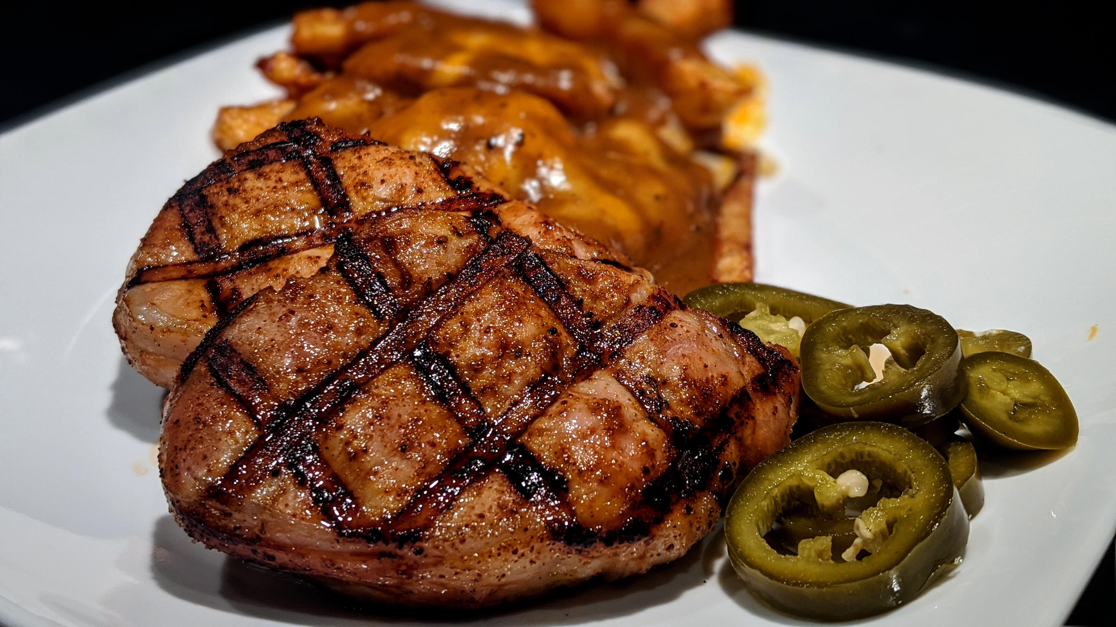 Grilled Pork Chops seasoned with Meat Church Hot Honey Hog grilled 4