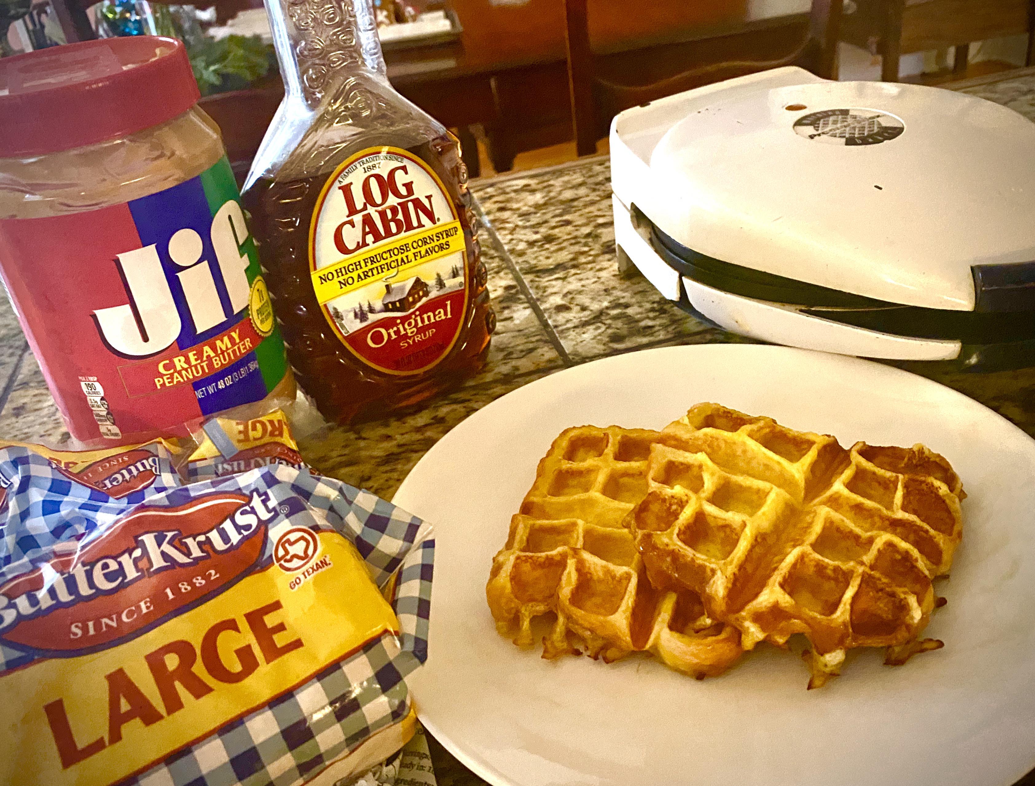 I didn’t have no waffle mix so I soaked some white bread in eggs and