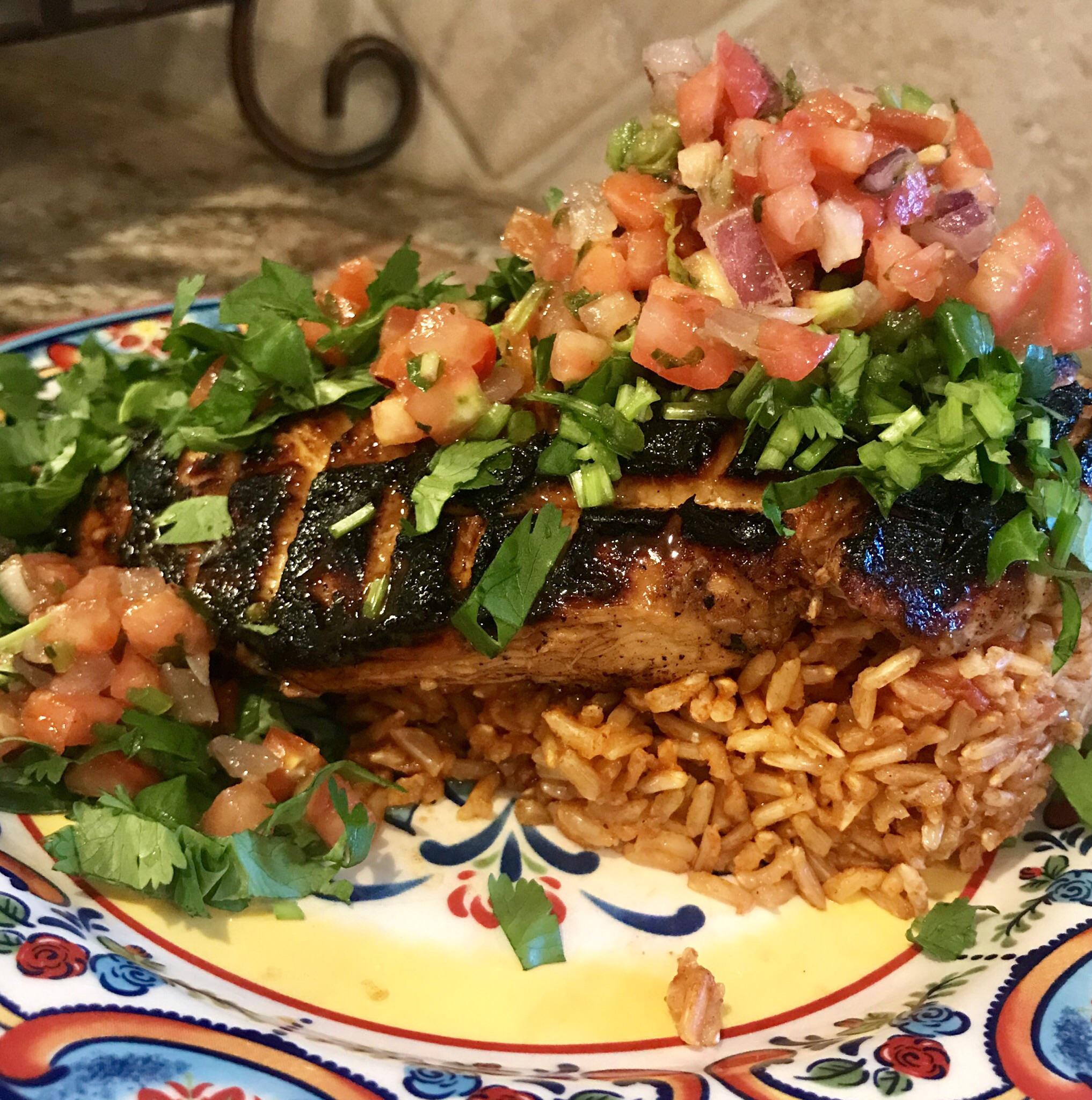 [Homemade] Cilantrolime Chicken with Brown Basmati Spanish Rice and