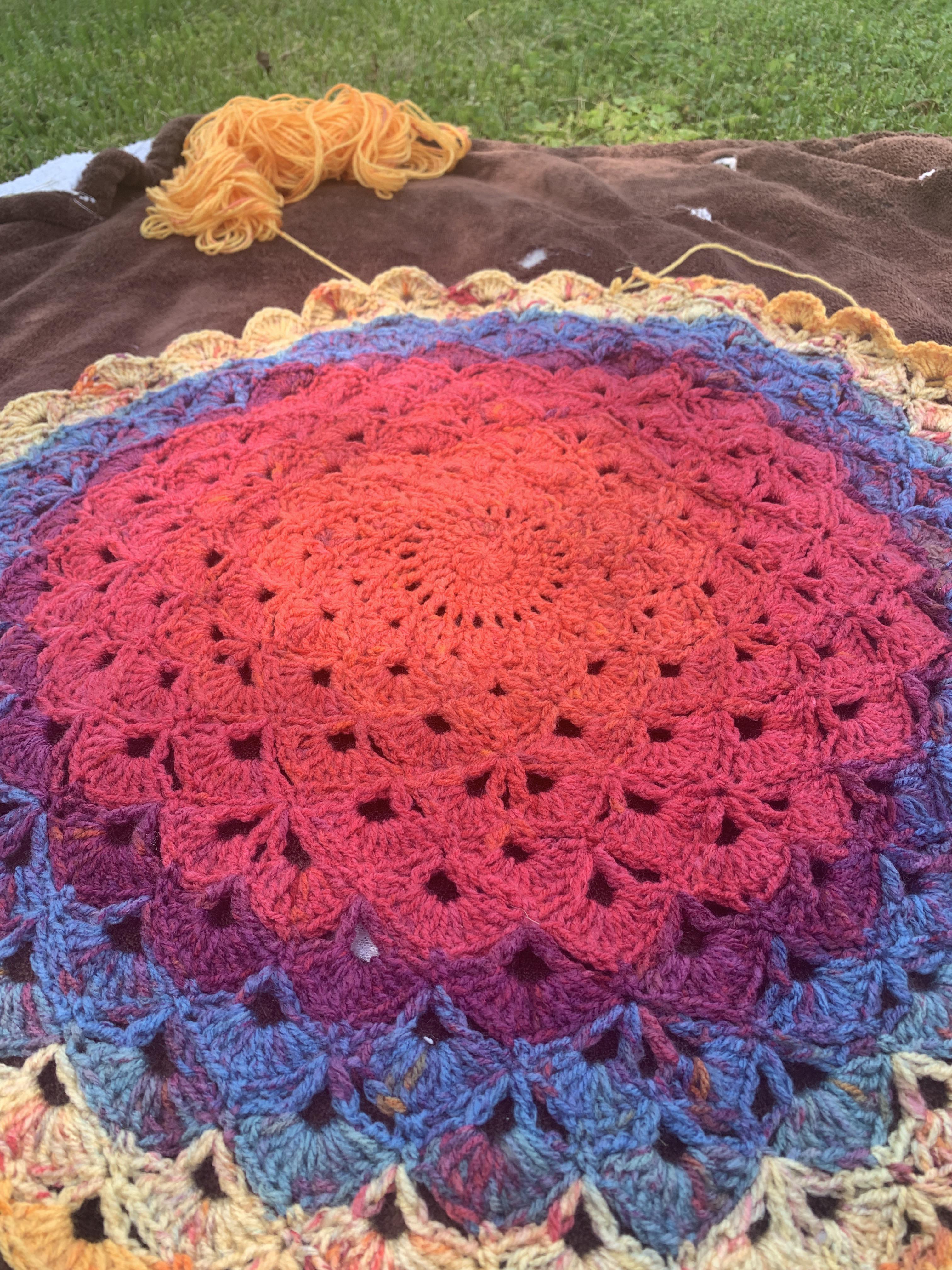 Made a doily for my bed from the “lotus flower baby blanket” pattern by hooked by robin with