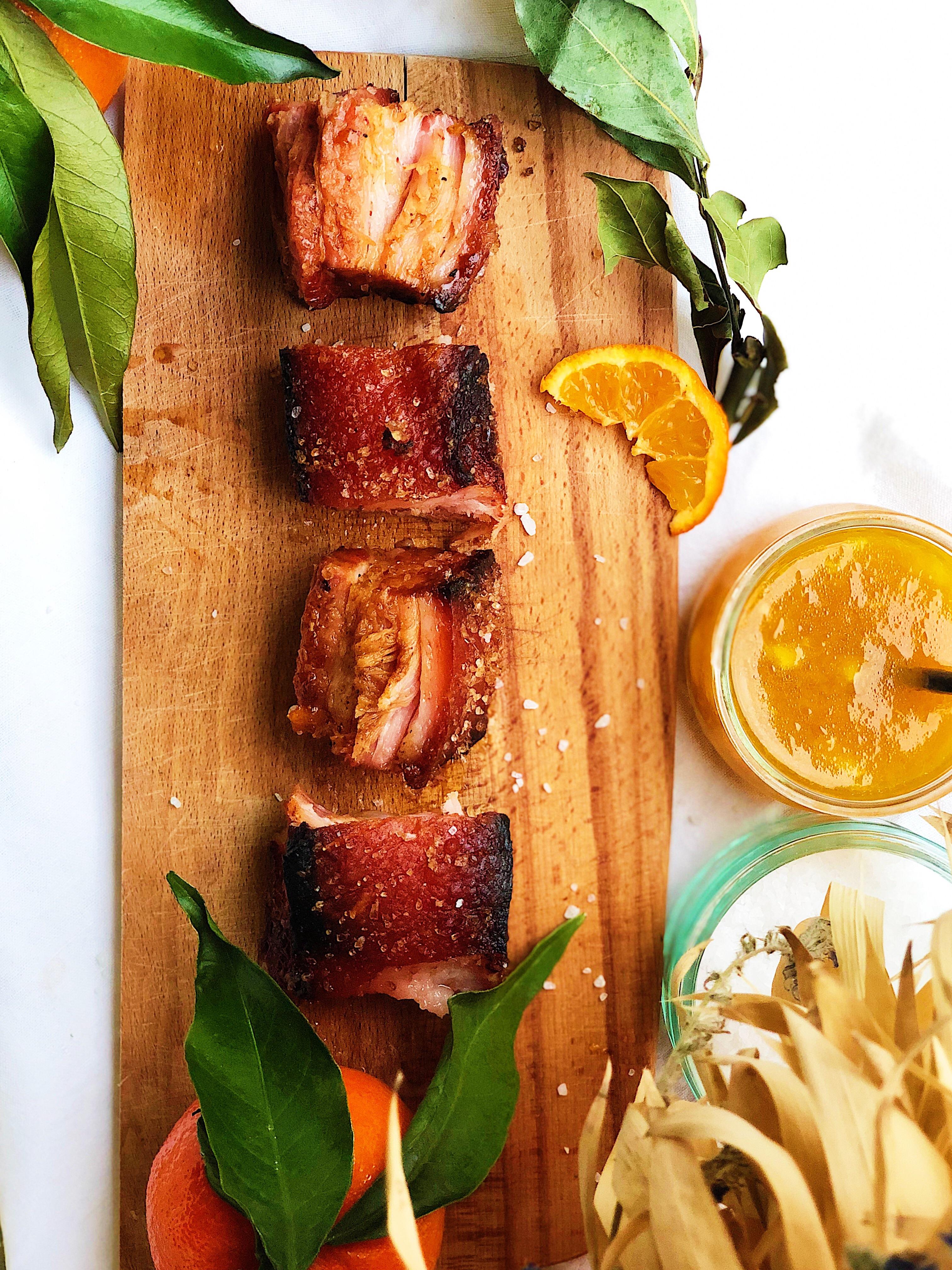 orange apricot crispy pork belly r/FoodPorn