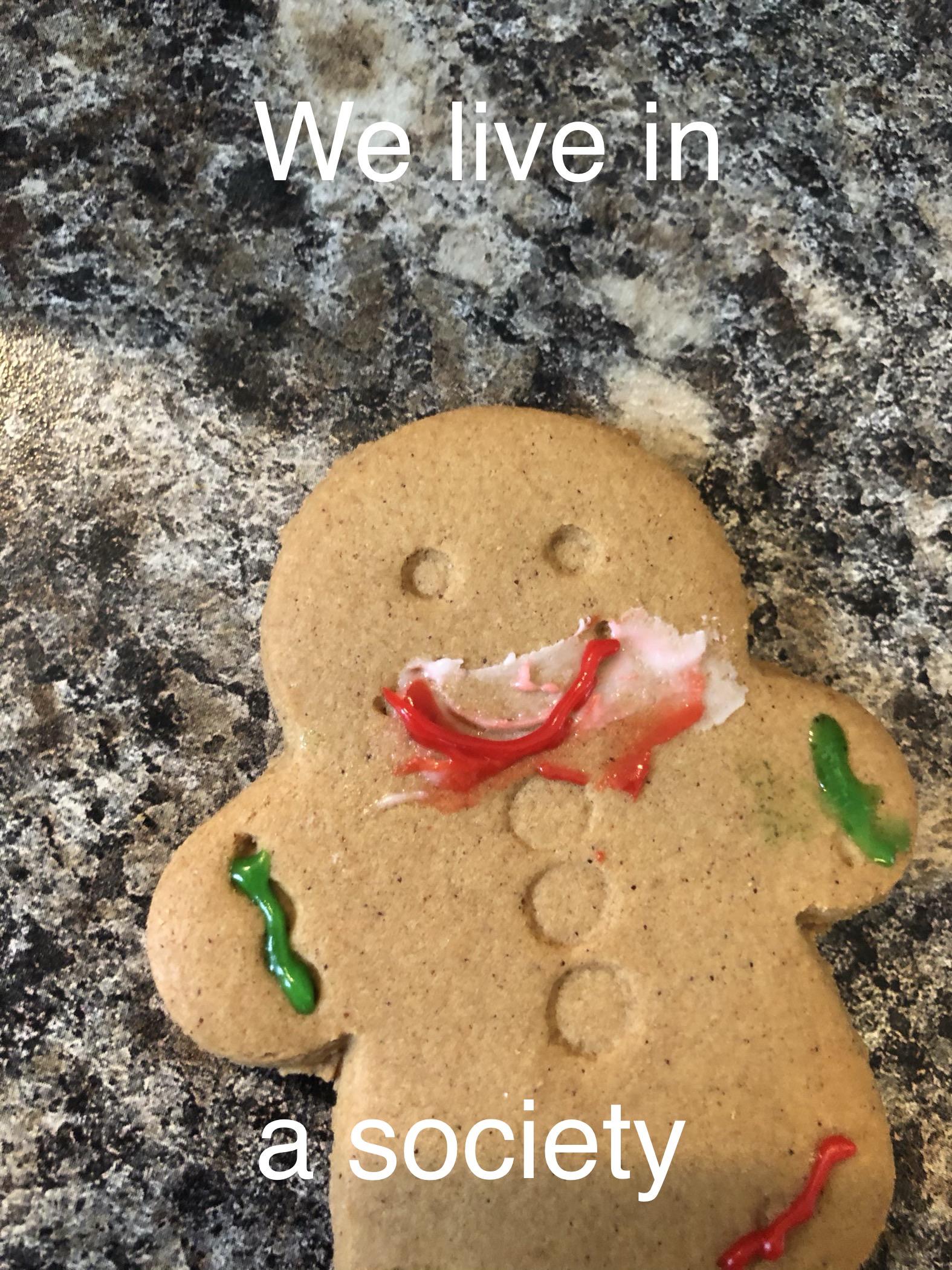 My little brother tried making a gingerbread man. r/memes