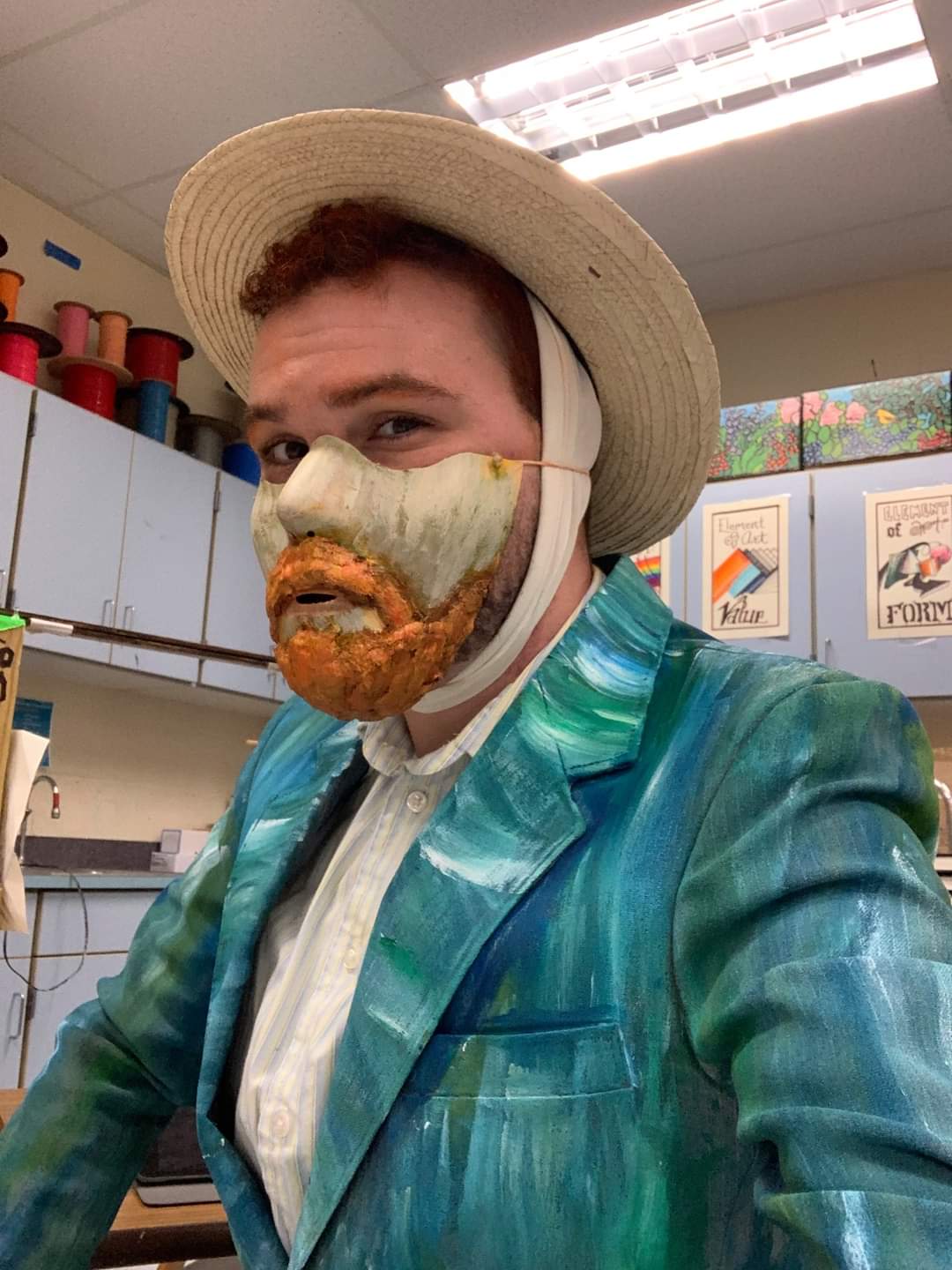 My buddy is an elementary art teacher, this is how he integrated a mask