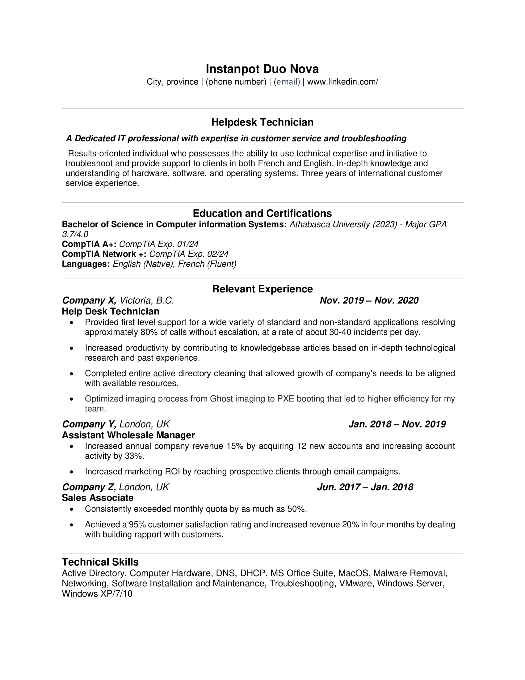 (ROUND 2) Trying to find an entry level job in IT (helpdesk). I've sent