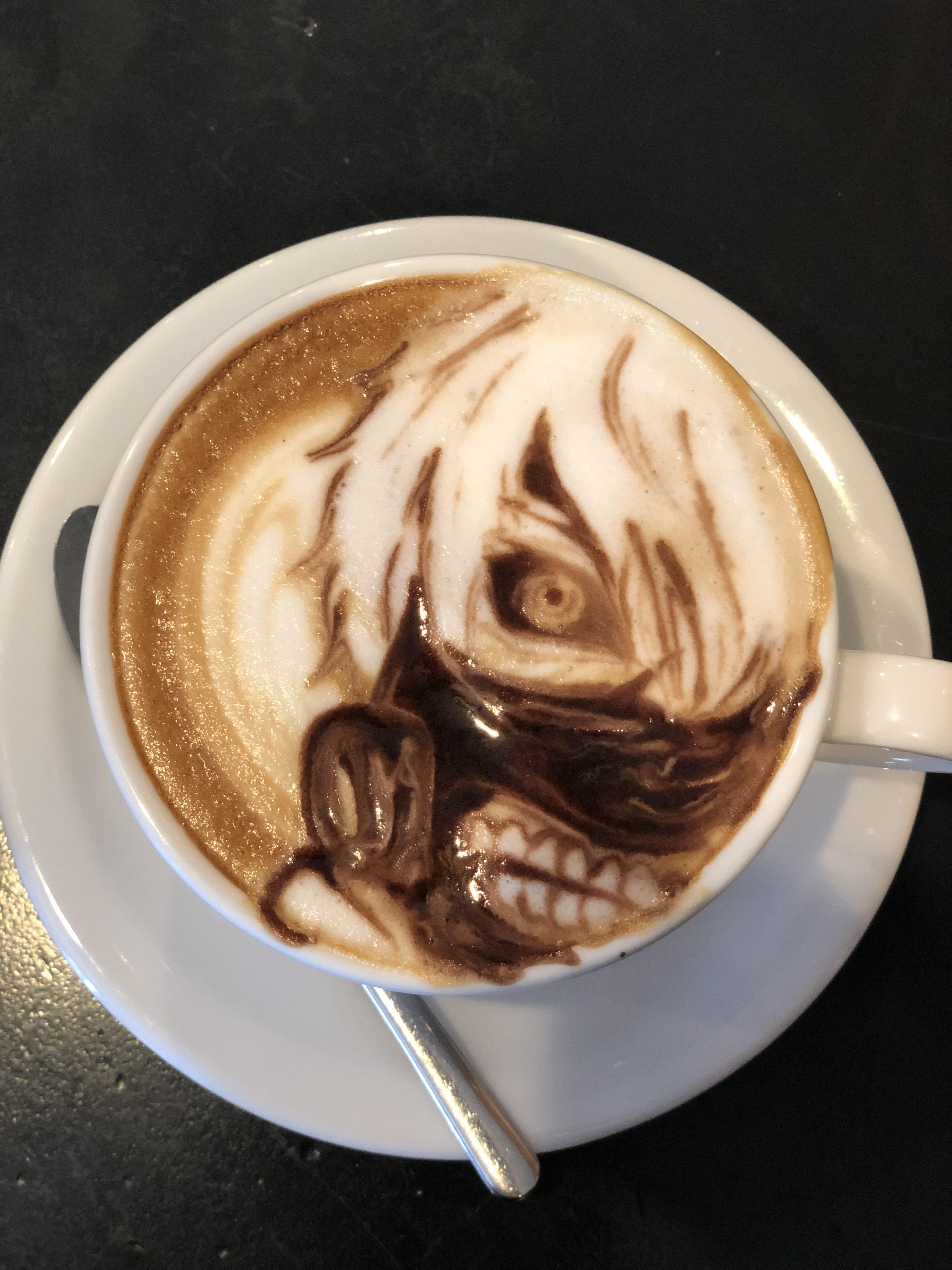 Kaneki Latte art, (I went to a coffee shop in Tokyo) r/TokyoGhoul
