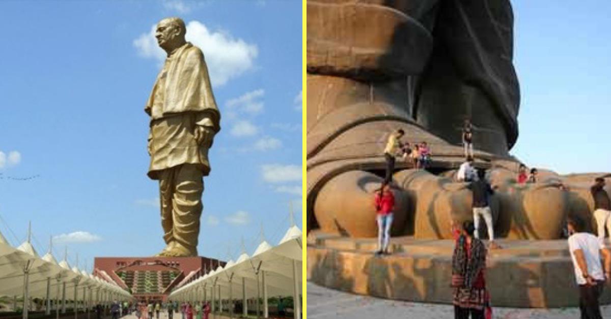Statue of Unity in India, on the right foto a detail of his feet r