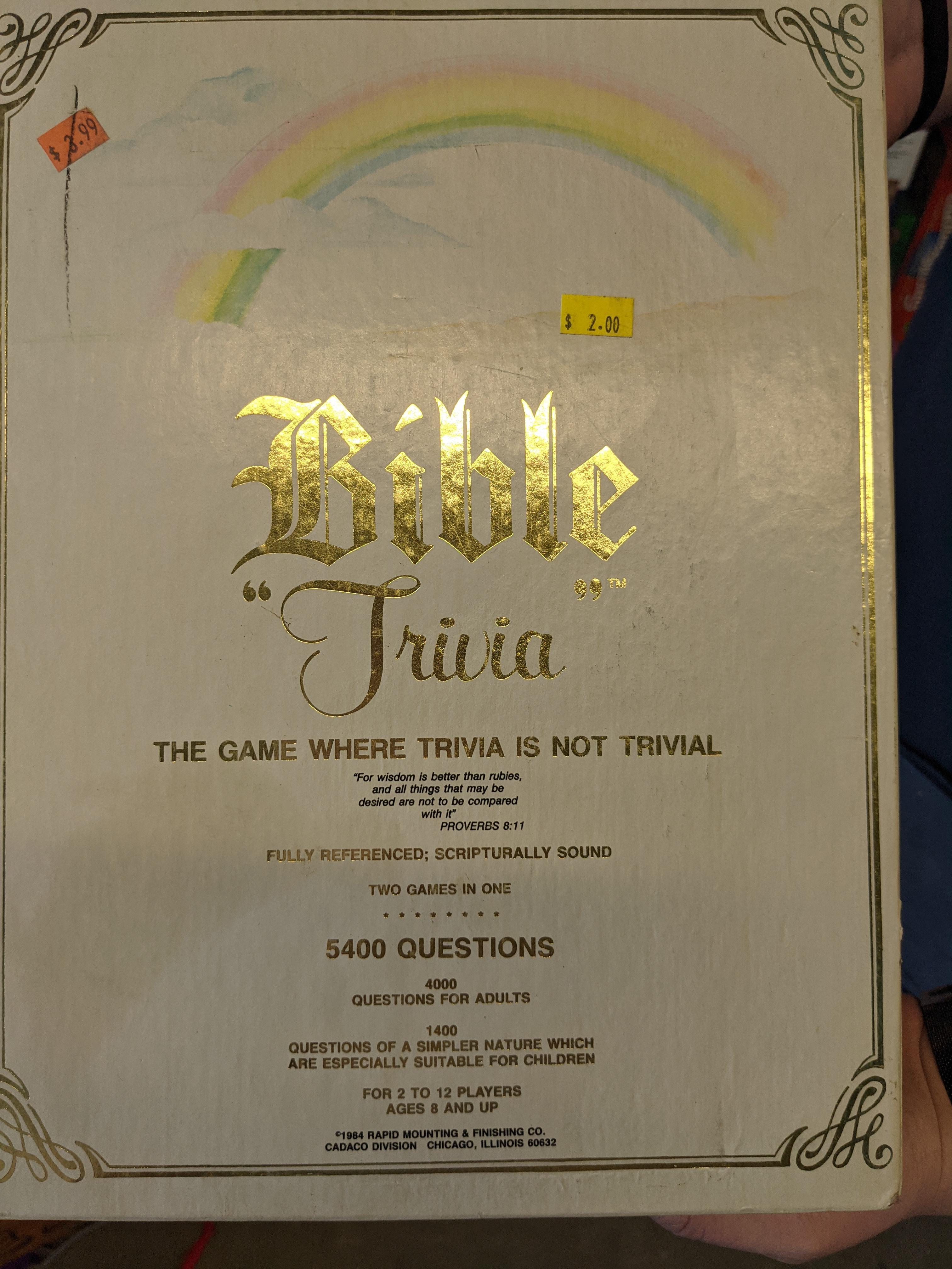 Bible "Trivia" game I found at a thrift store r/suspiciousquotes