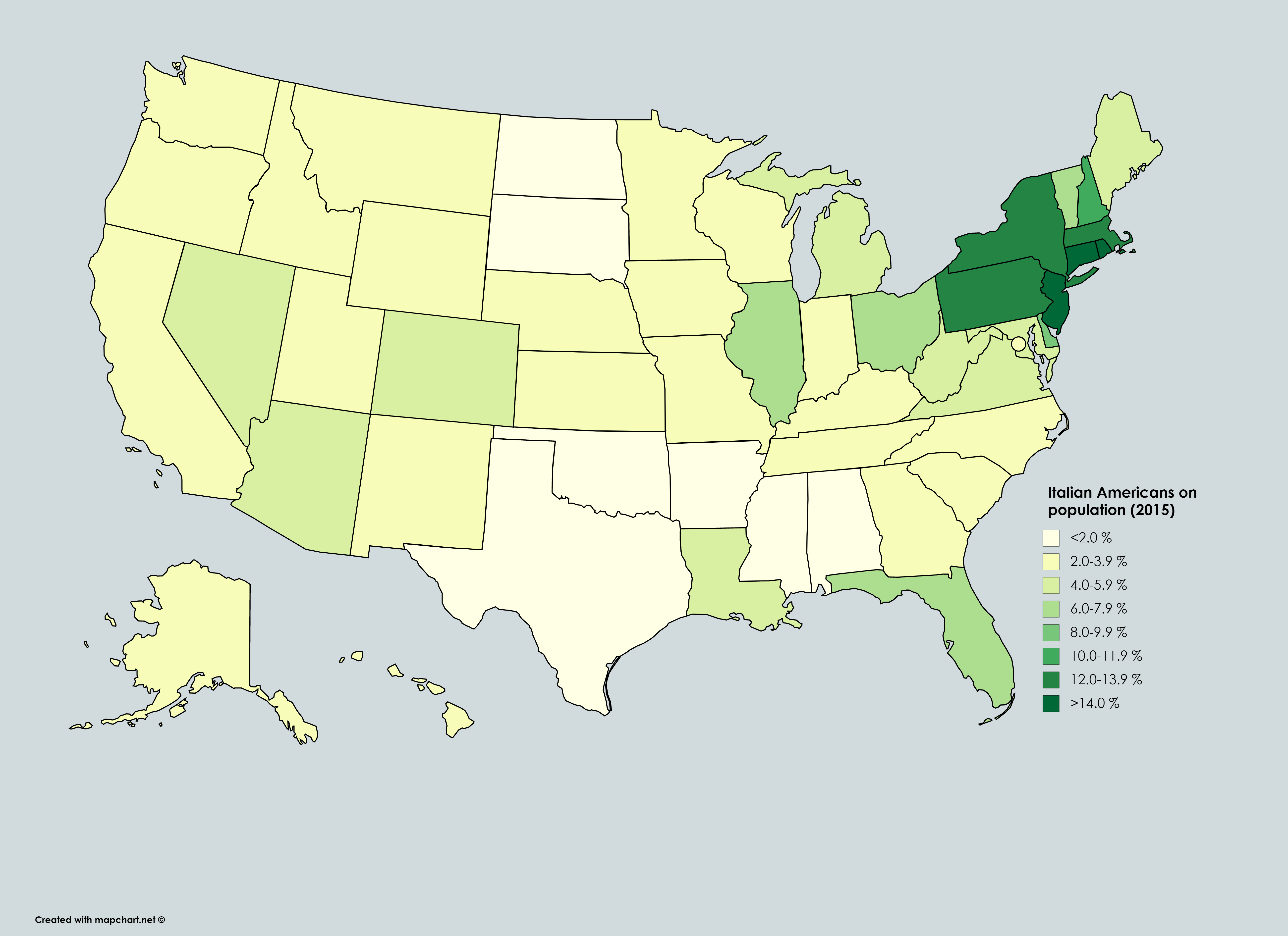 ItalianAmericans in the US, 2015 r/MapPorn