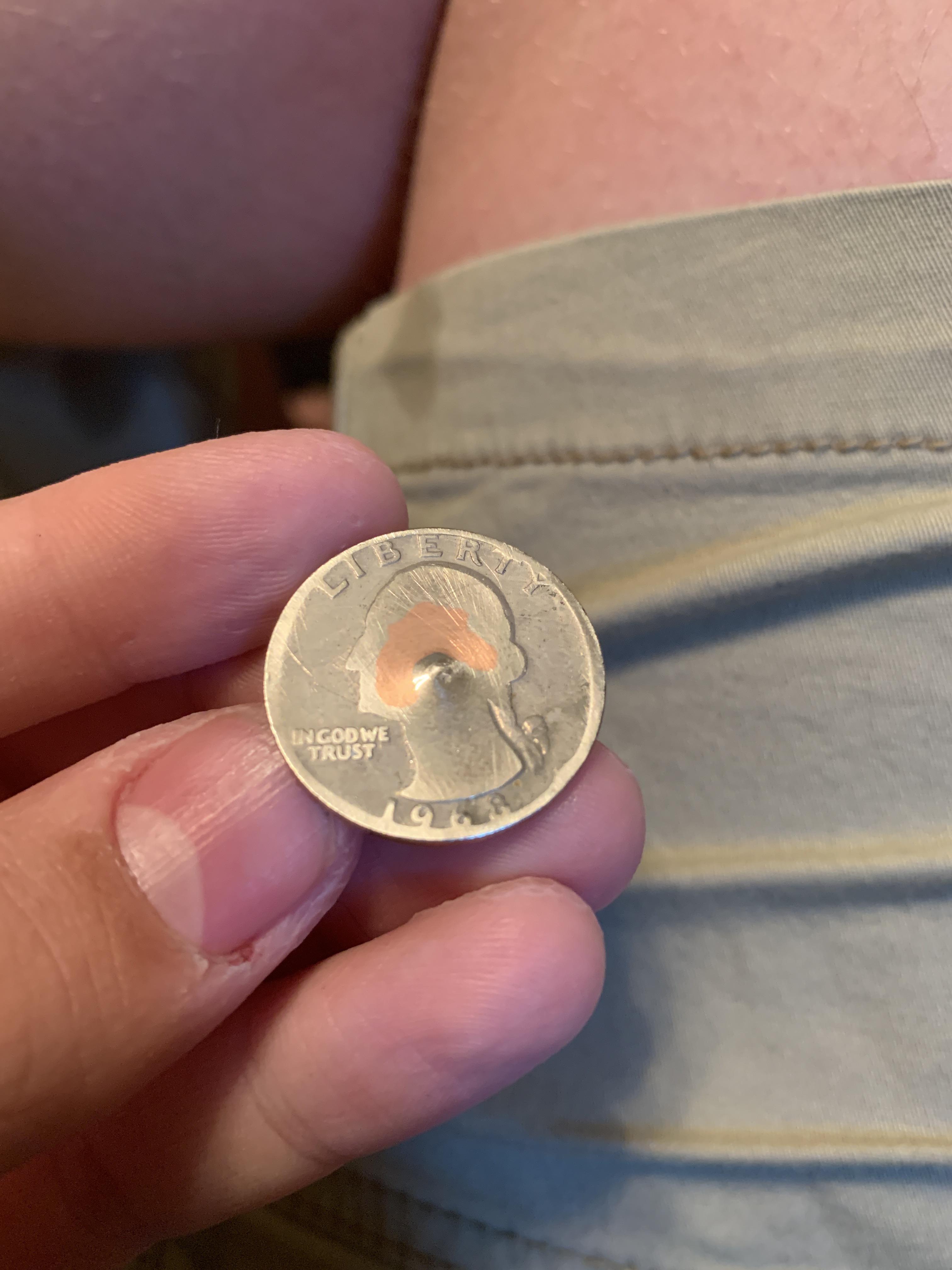 Quarter that's been stuck in the washing machine for a while r