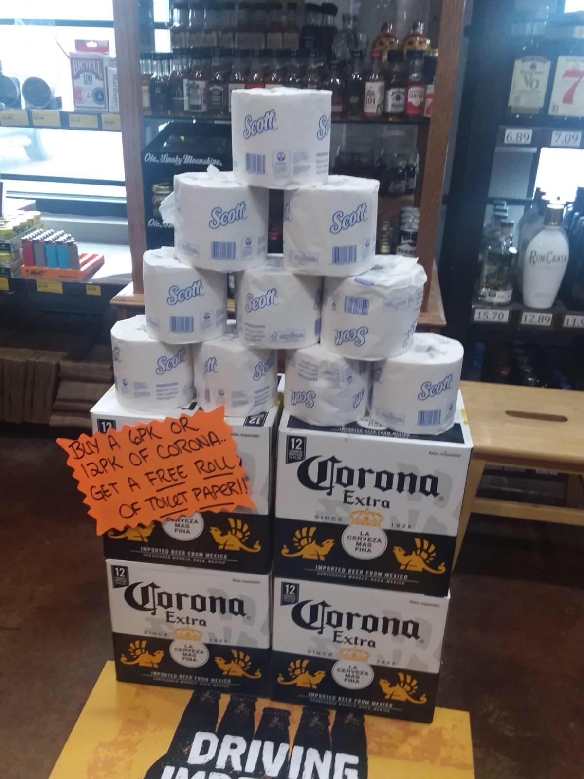 WY liquor store, get your corona and TP all at the same place. r/pics