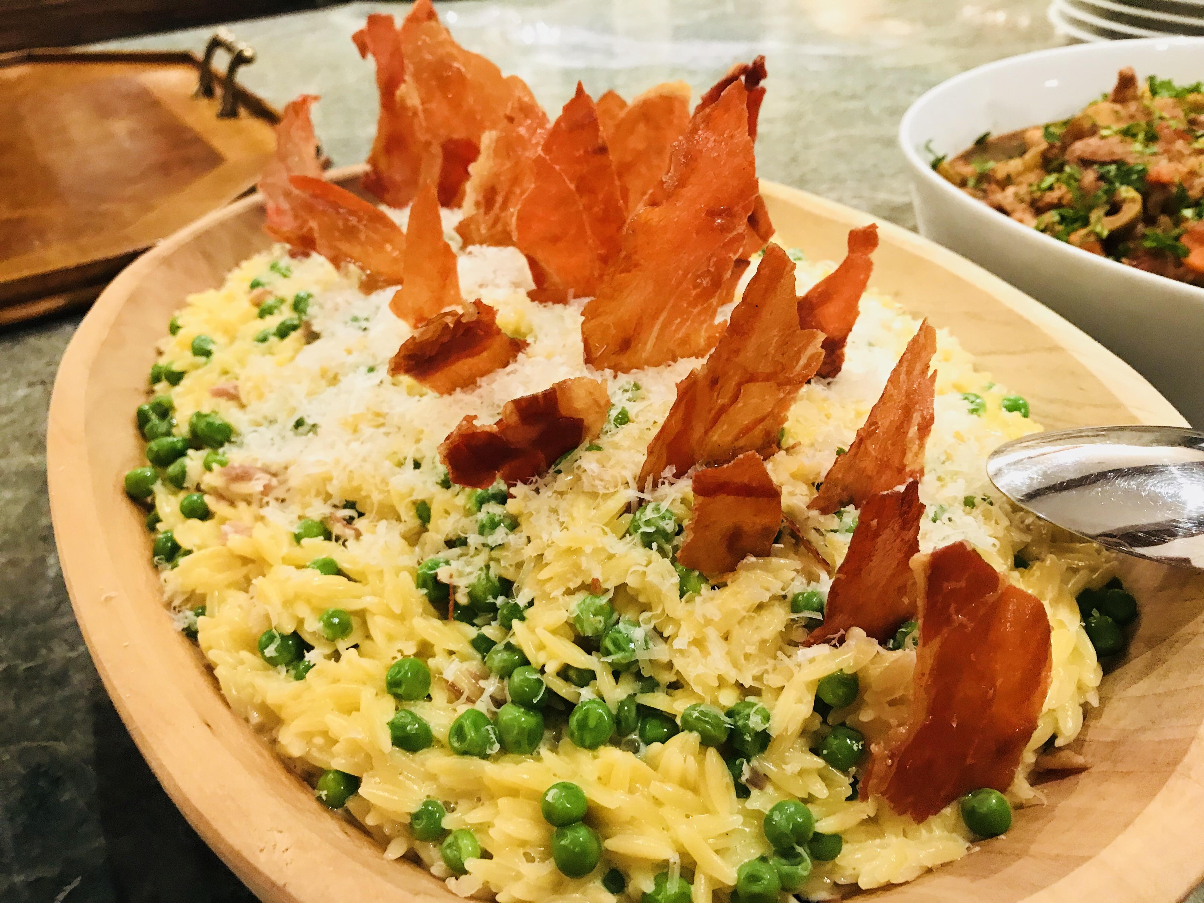 [Homemade] orzo carbonara with crispy prosciutto. r/food