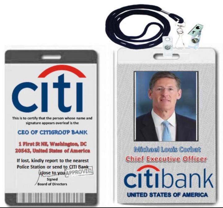 The CEO of CitiBank just sent me his ID card. It even says "Approved