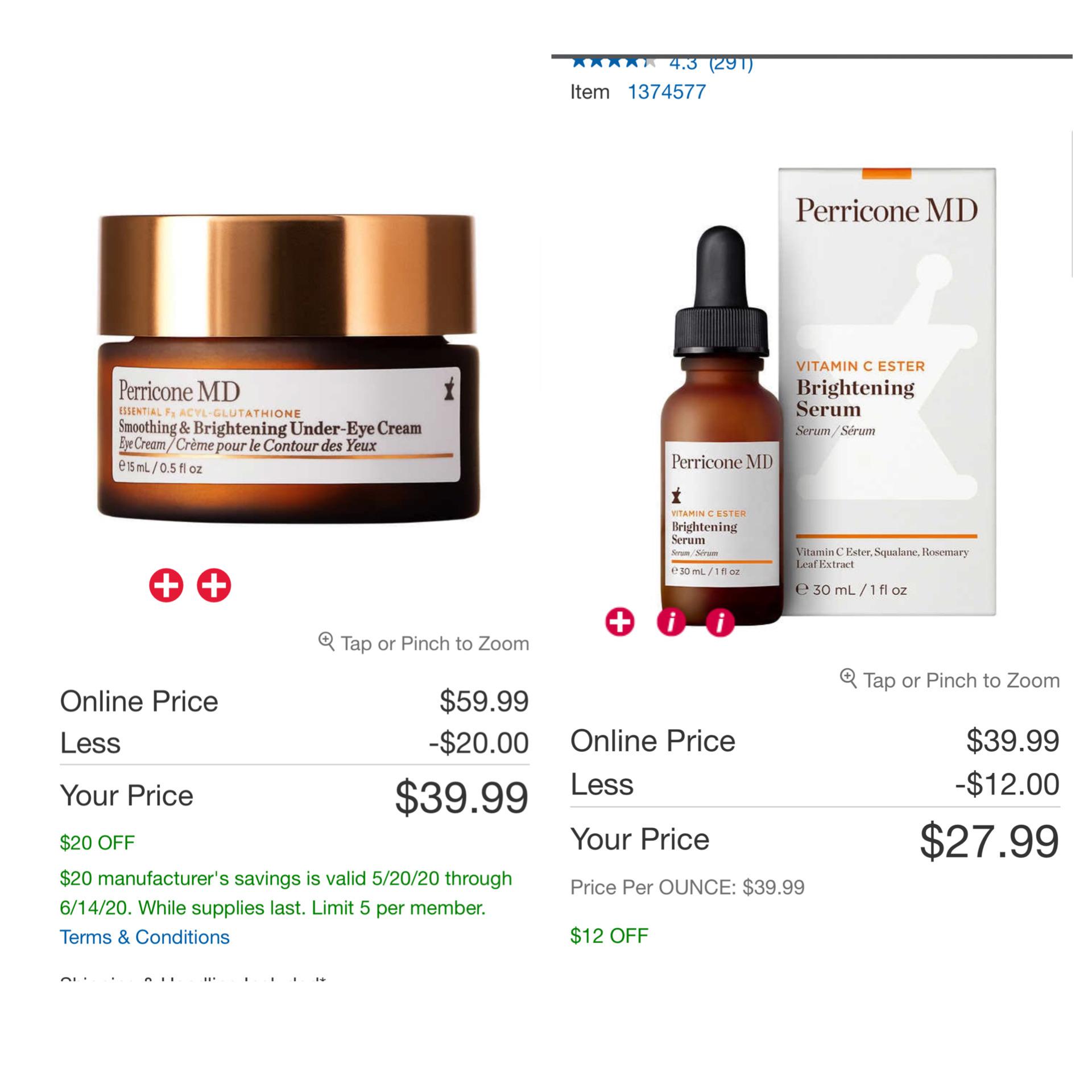 Costco Perricone Md Vitamin C serum 28 and under eye cream 40