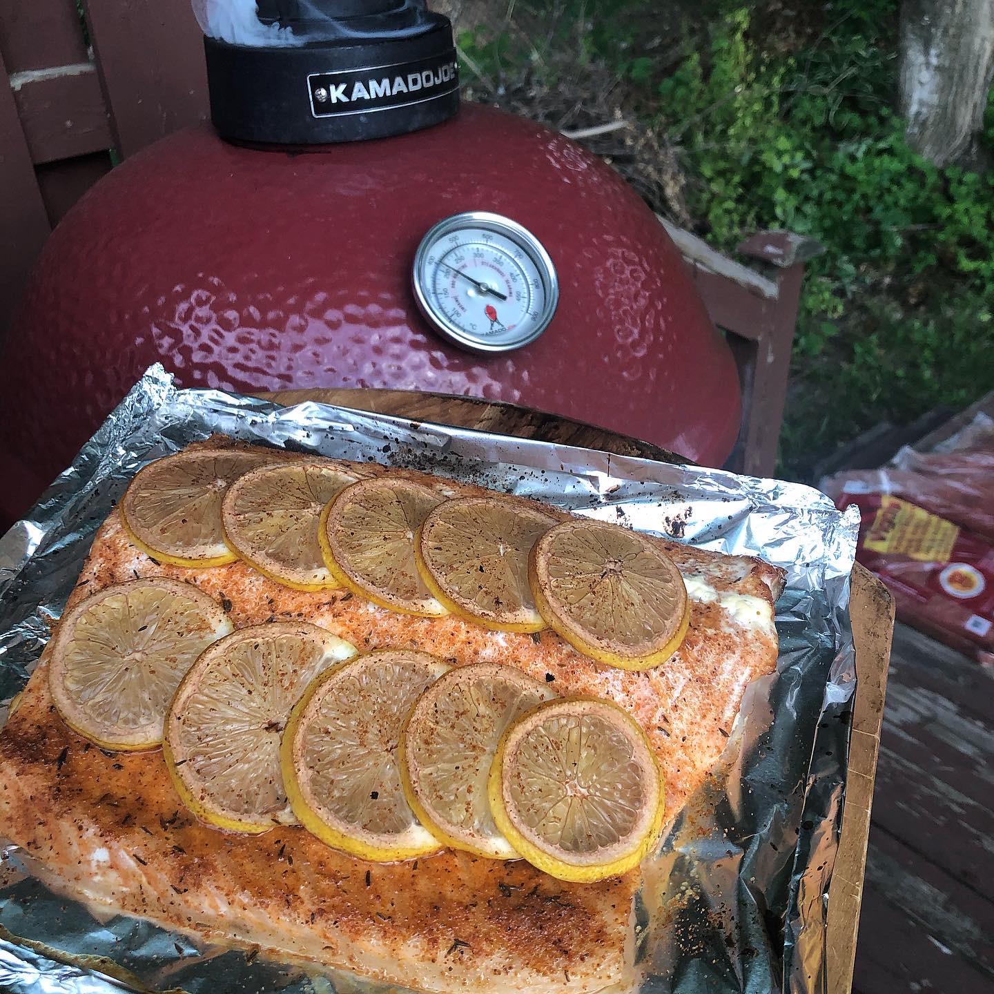 Smoked Salmon with Cherry wood 225 with a high heat finish r/KamadoJoe