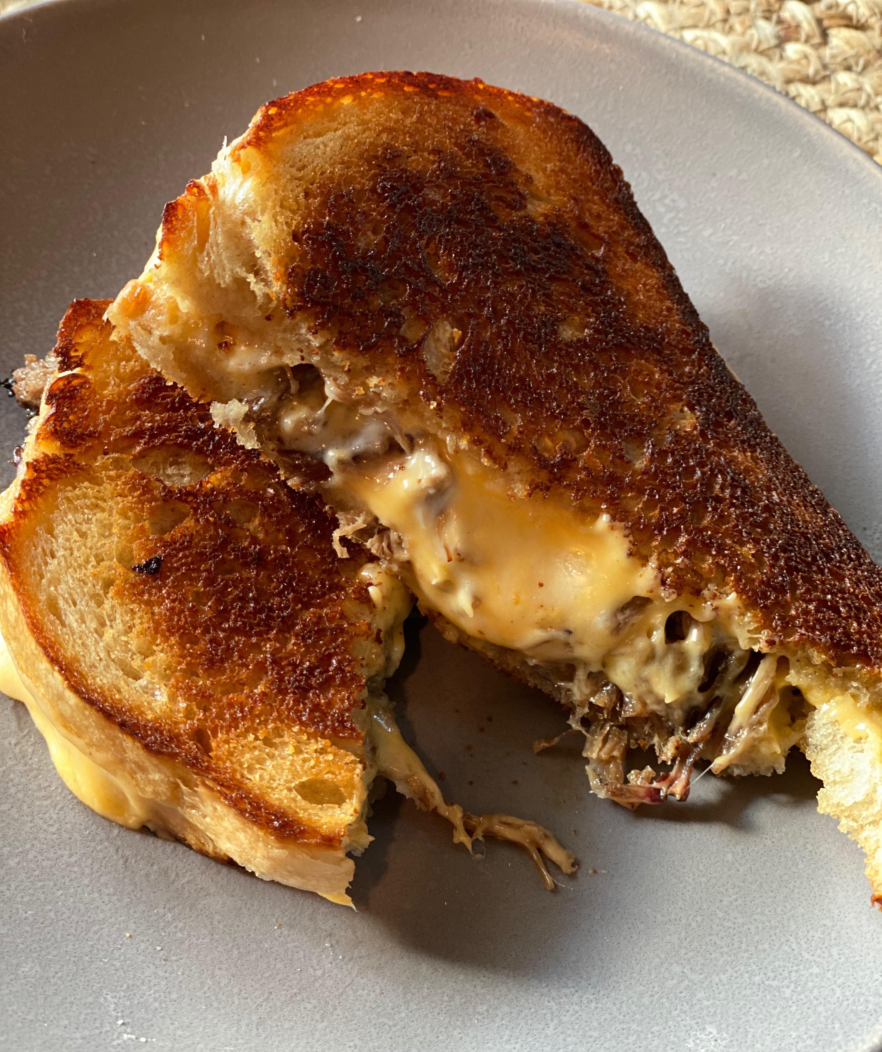 Brisket melt with American and havarti on sourdough r/FoodPorn