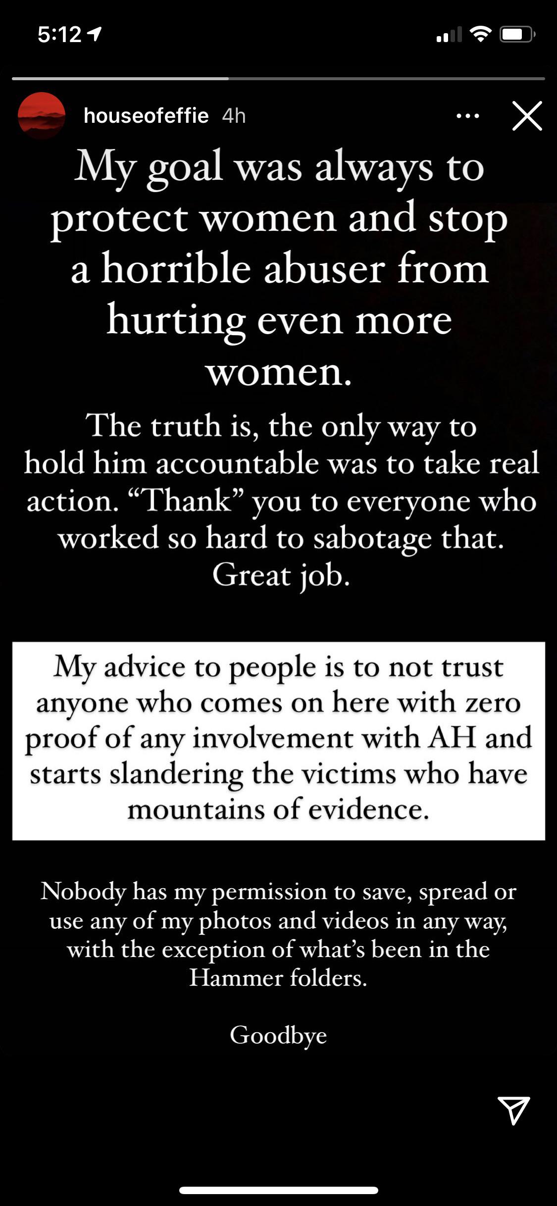 House of Effie back in IG to post a story r/armiehammerreceipts