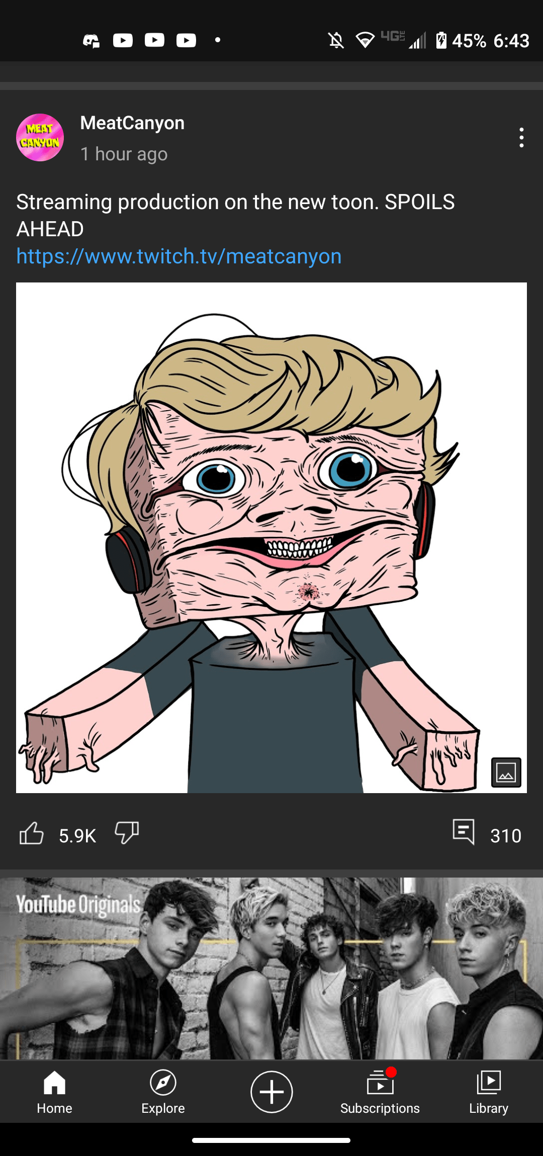 A youtuber named MeatCanyon is working on a TommyInnit animation and is streaming it live right